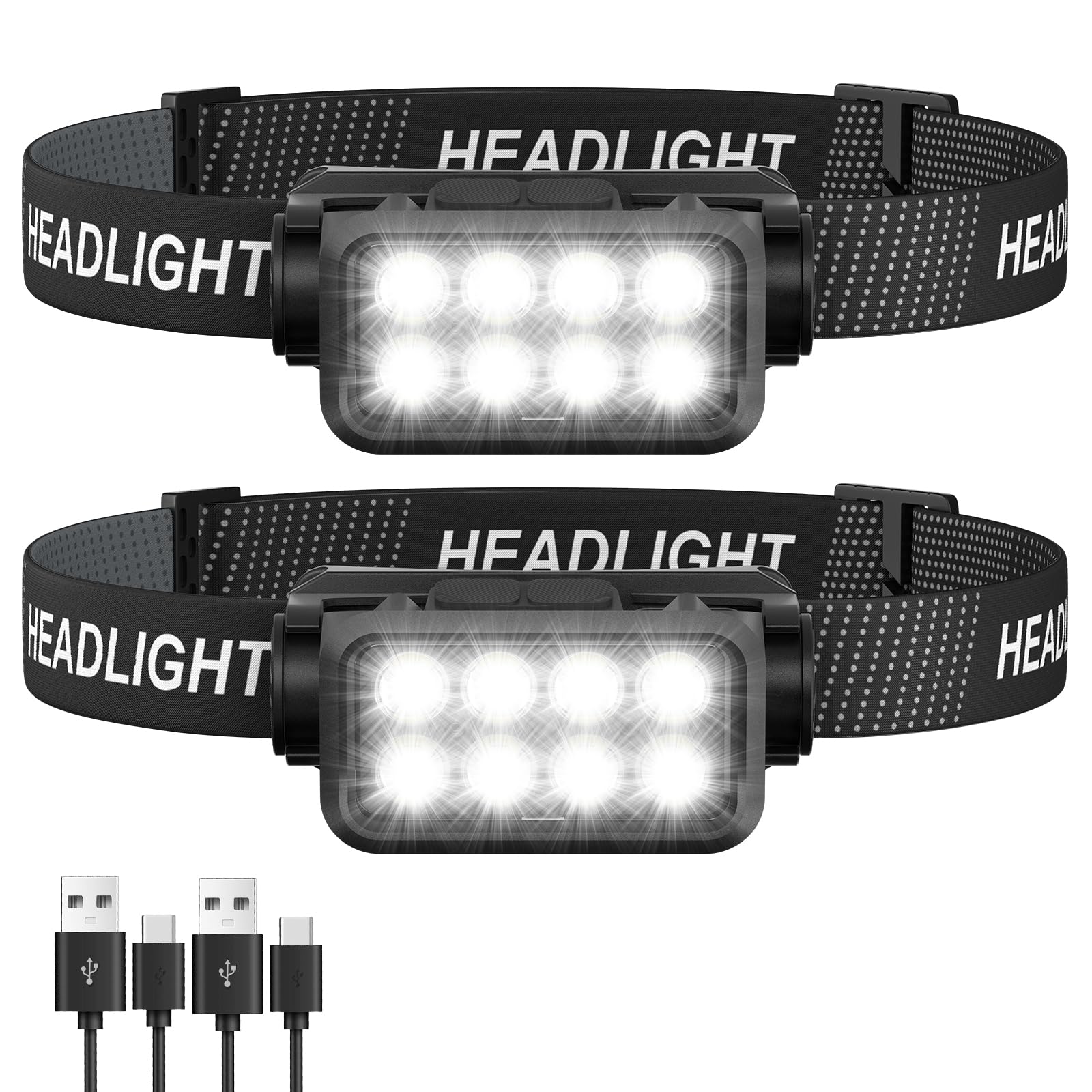 Sogdeco Rechargeable Headlamp Flashlight  8 LED 2500LM Ultra-Light Bright Headlight  Waterproof Lightweight Head Lamp for For Mature Users Kid  3-Pack Headlamps for Outdoor Camping Running Fishing