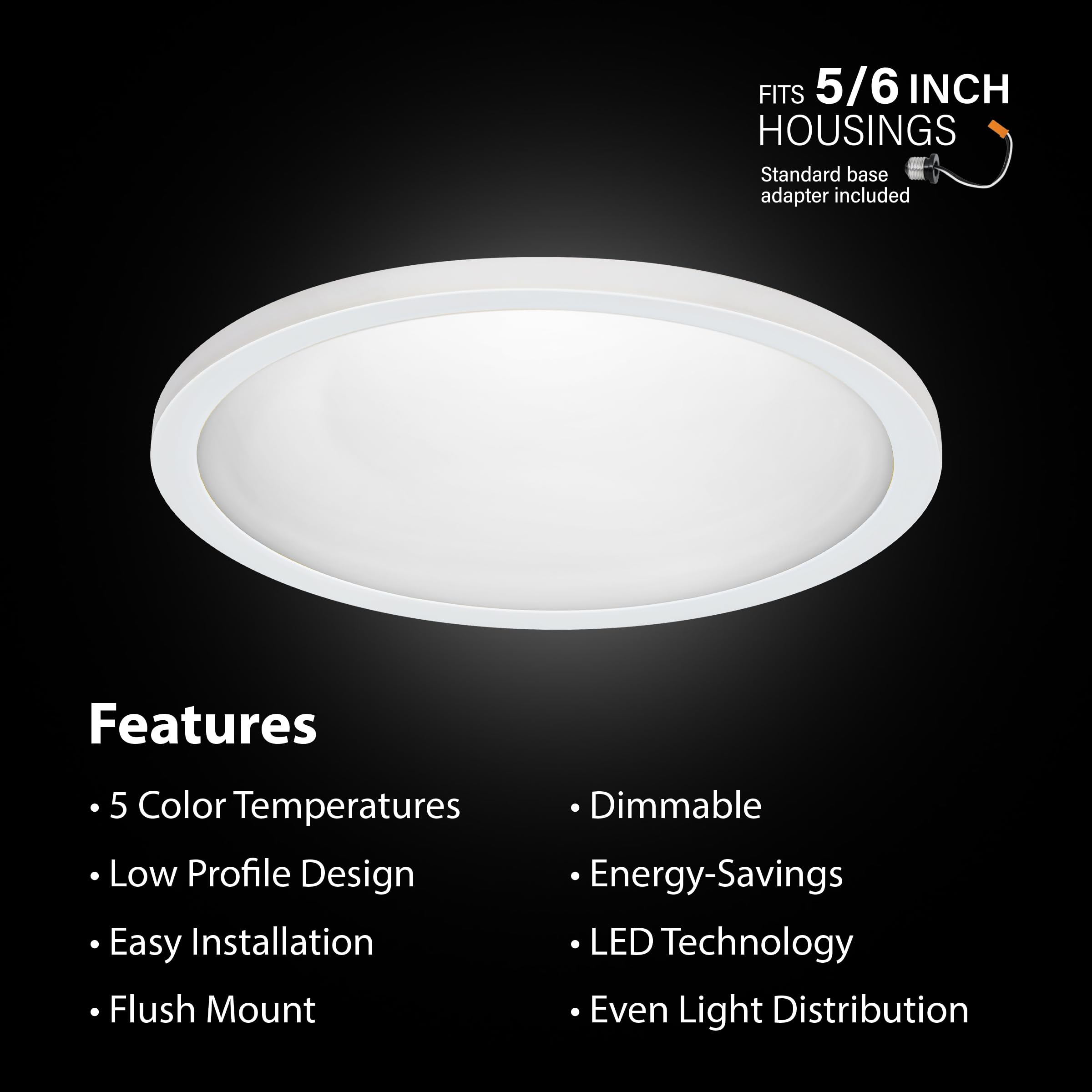 Feit Electric 5/6 Inch Led Ceiling Downlight, Dimmable Flat Panel Ceiling Light With Color Selection (5Cct), Fits 5/6 Inch Reces