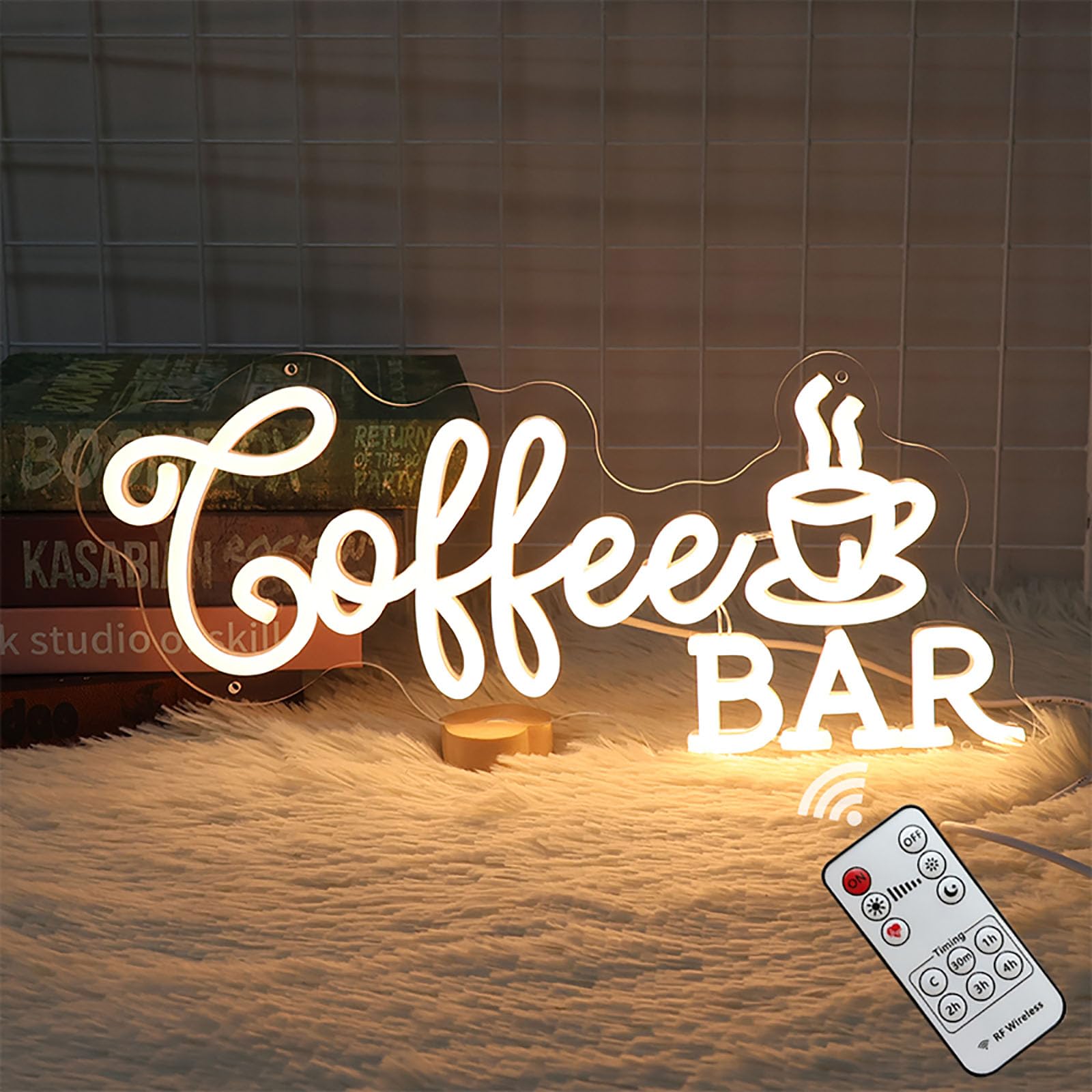 MinIeoh Coffee Bar Neon Sign, Dimmable Warm White LED, USB Powered, 15x7 inches, Silicone Material, Model FTNHD-COFFEEBAR