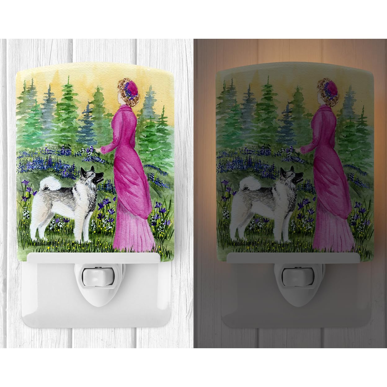 Carolines Treasures Night Light, Ceramic, Lady with Norwegian Elkhound, 6x4x3in, Multicolor, Model SS8154CNL
