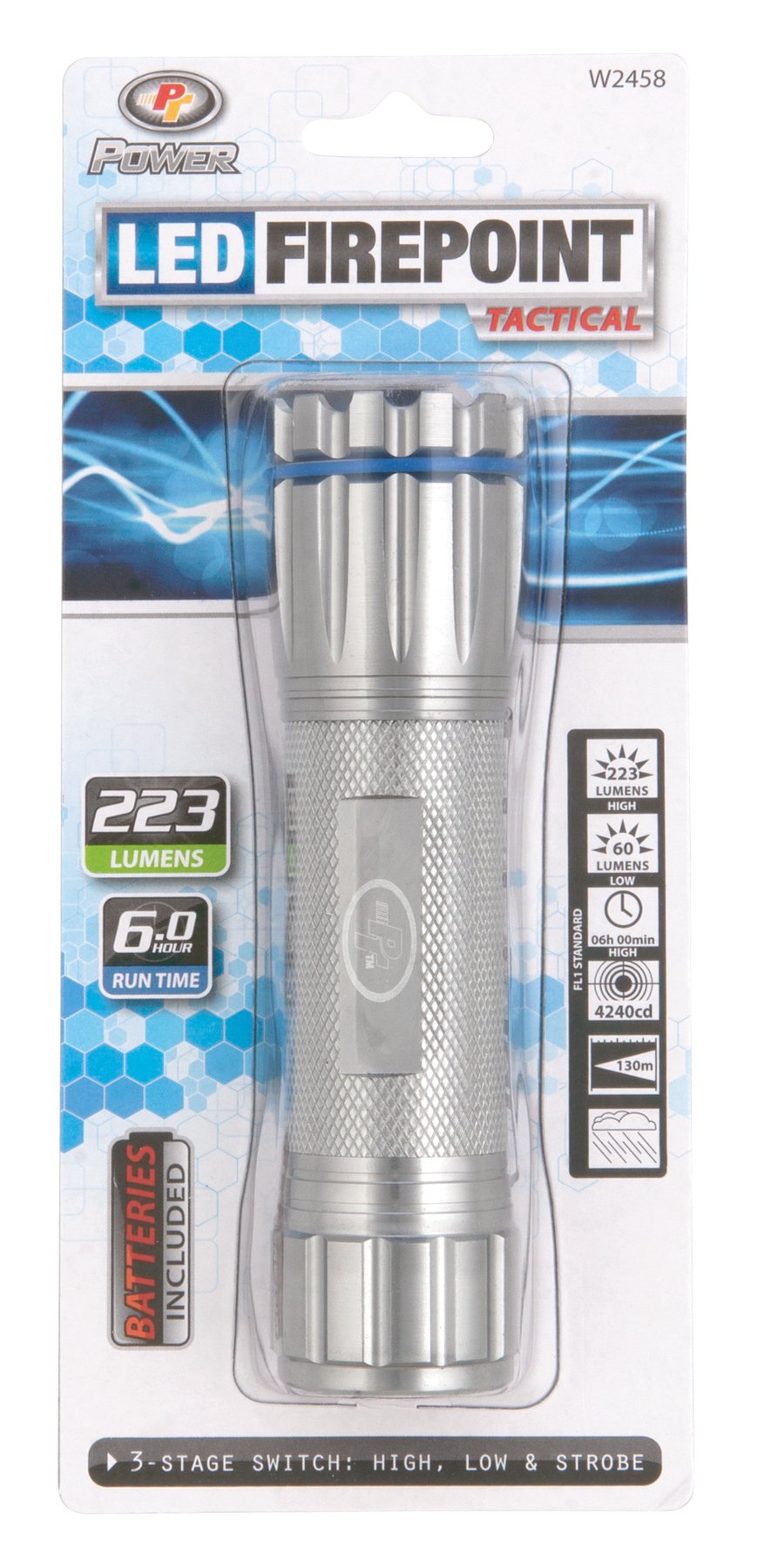 Performance Tool W2458 Power Gun Metal Tactical Led Flashlight