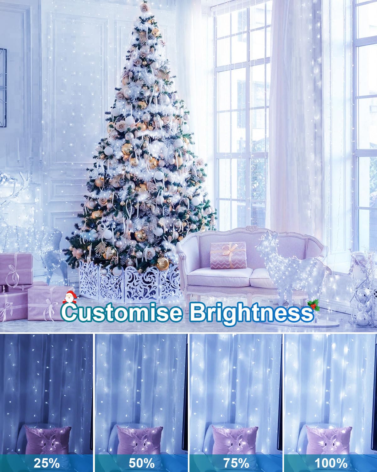 JIXXULVU 355FT 900 LED Christmas Lights, Waterproof Outdoor String Lights, Timer & Memory, Dimmable, Cool White, Model 300L