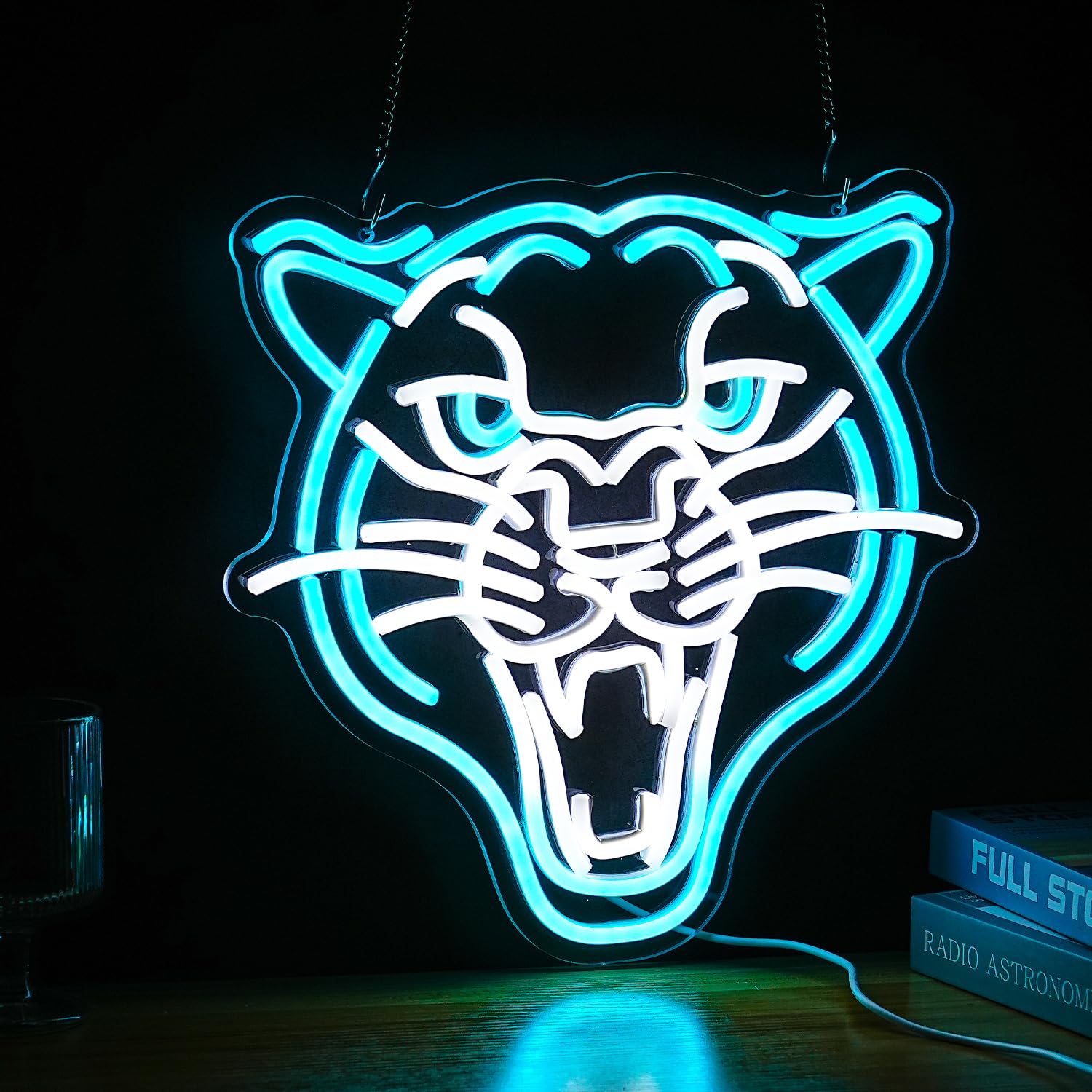 GNVETZLL Leopard Neon Sign, Dimmable LED Wall Decor, 12.8in  x 12.8in , White Ice Blue, USB Powered, Acrylic