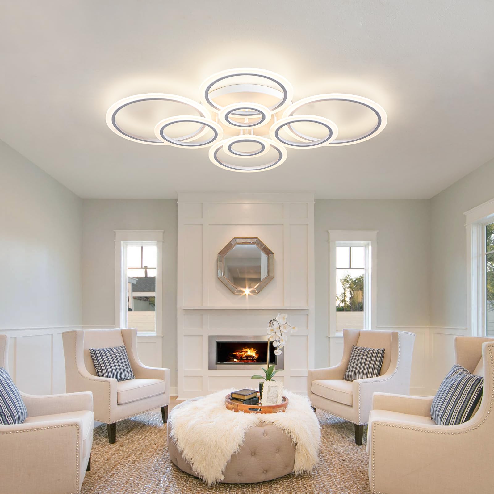 Shine Luest Modern Led Ceiling Light, Dimmable Led Chandelier Flush Mount Ceiling Lights, Remote Control Acrylic Ring Ceiling La