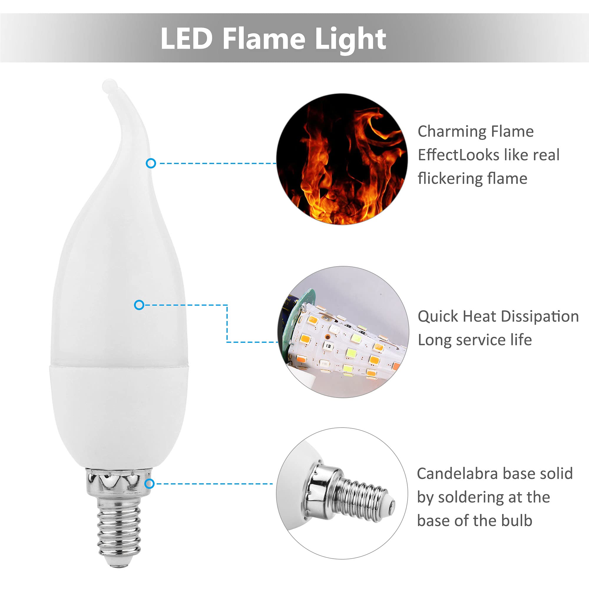 Lpraer 6 Pack E12 Led Flame Effect Light Bulbs 3 Modes Flickering Flame Tip Candelabra Light Bulbs Warm White Chandelier Bulbs For Easter Halloween