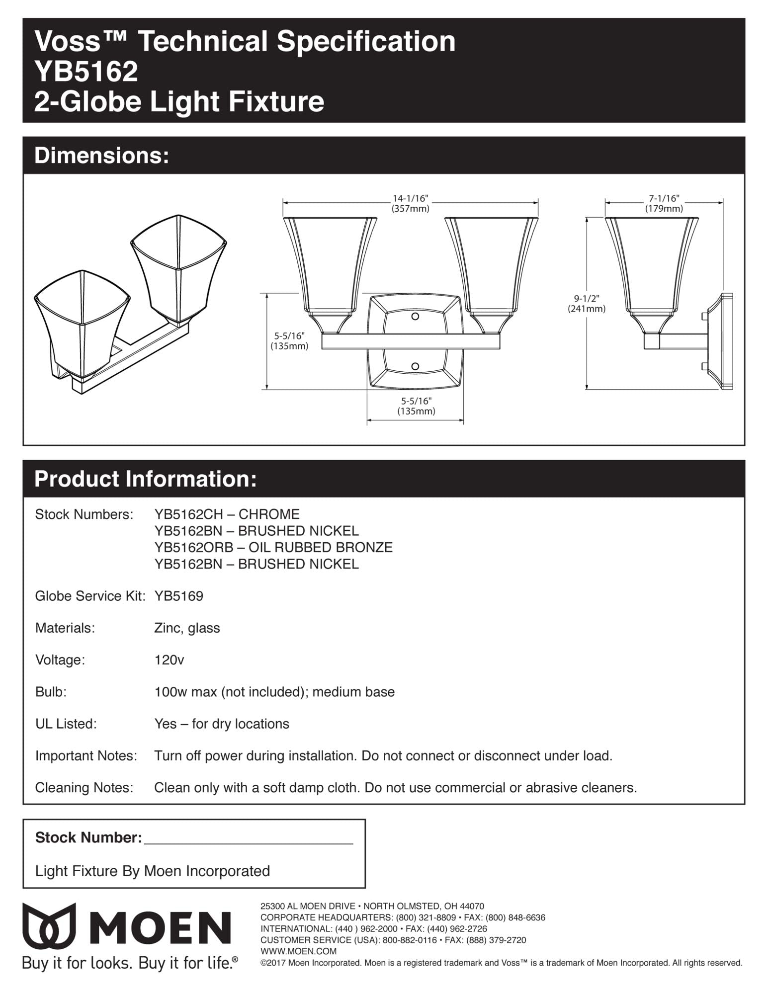 Moen YB5162NL Voss 2-Light Dual-Mount Bath Bathroom Vanity Fixture with Frosted Glass, Polished Nickel