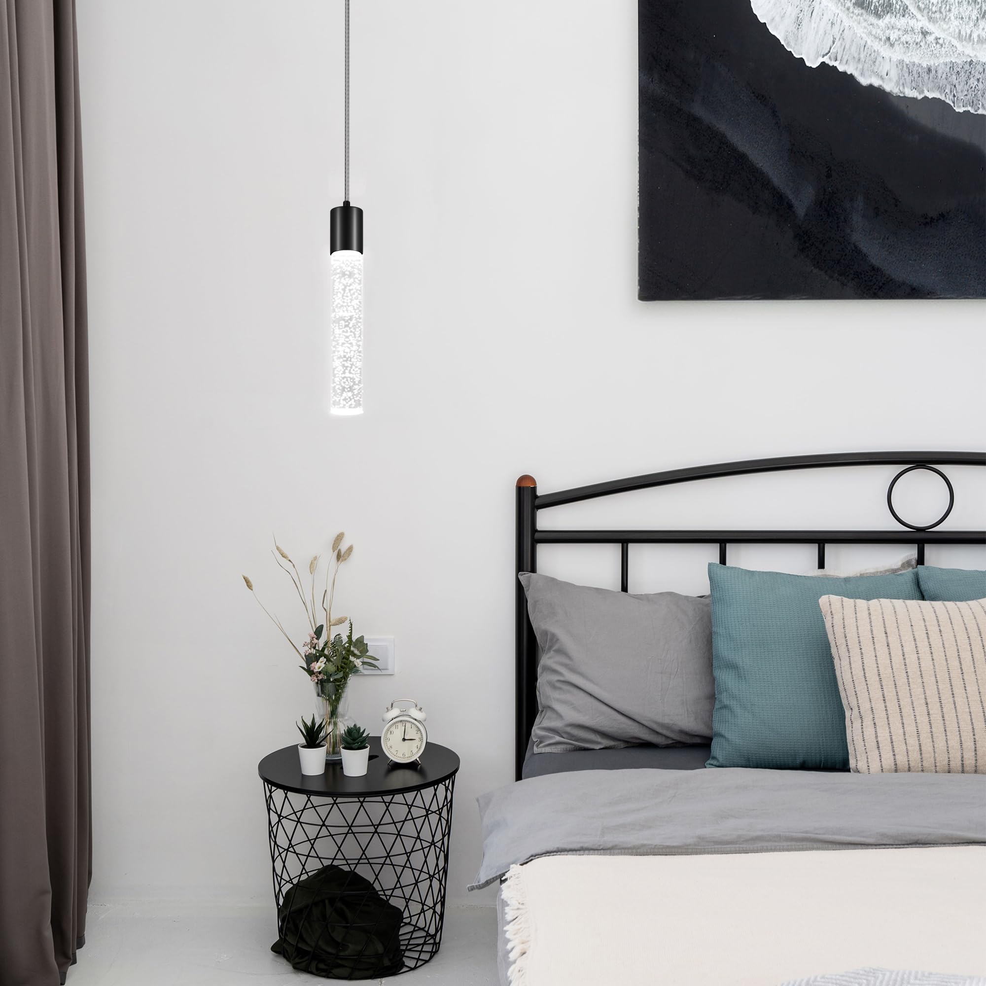 Esfos Kitchen Island Pendant Lights, 3 Pack Brushed Black Crystal Bubble, Integrated LED, Model L11-3-BK, 6500K