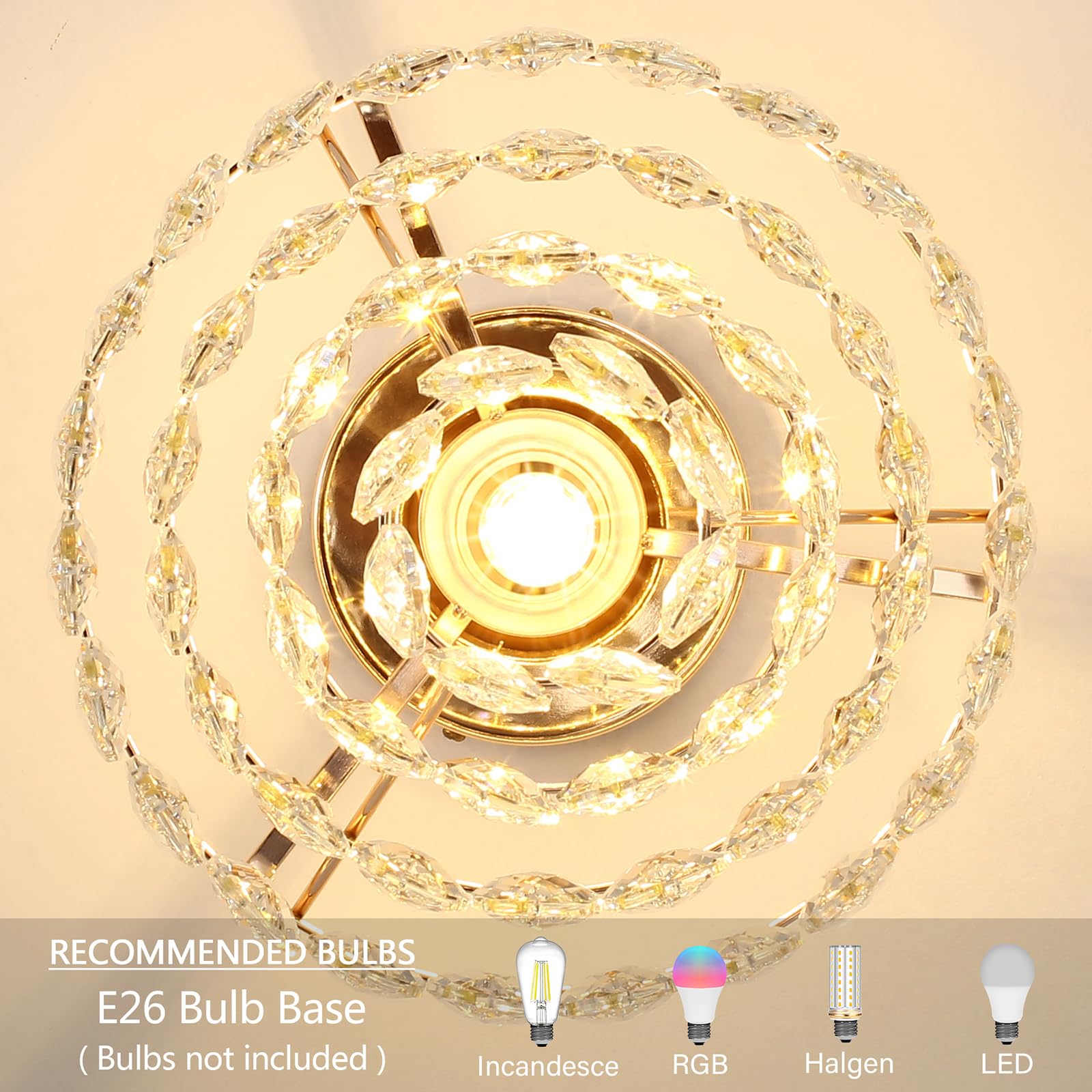 Luupyia Rose Gold Crystal Pendant Light Chandelier, 47.24" Adjustable Height, Modern Hanging Fixture for Hallway & Bedroom, Model EL00146
