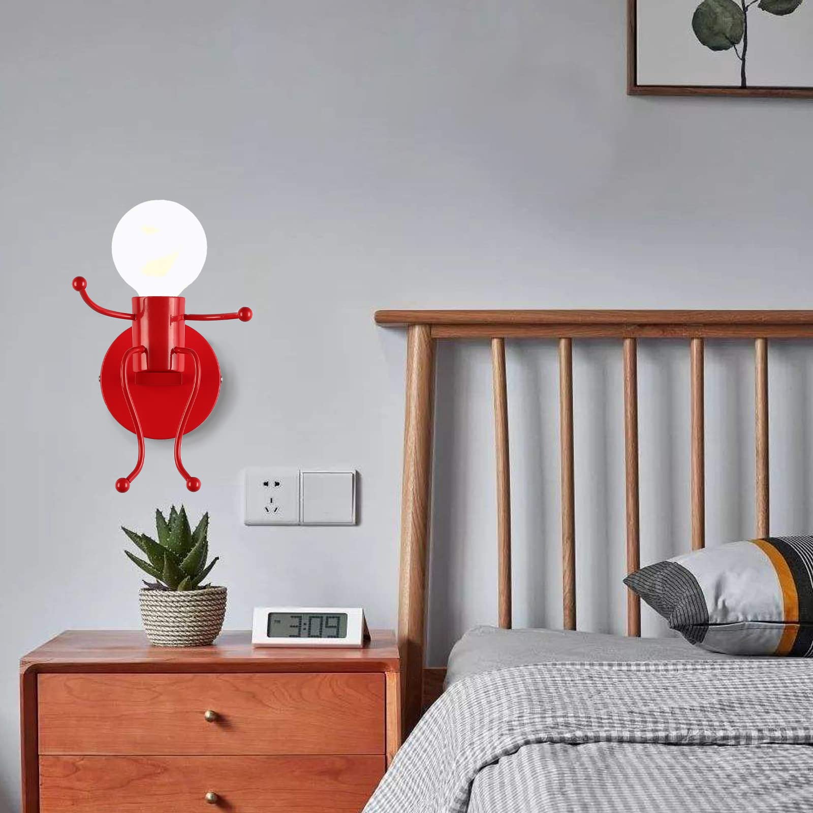 Southpo Mini Wall Light Fixture Baking discomfort-reducingt Creative Little People Wall Lamps Bedroom Decoration Metal Bedside Lamp Modern Children Cartoon Doll Wall Sconces Gift Led Lighting Indoor E26 Base (Red)