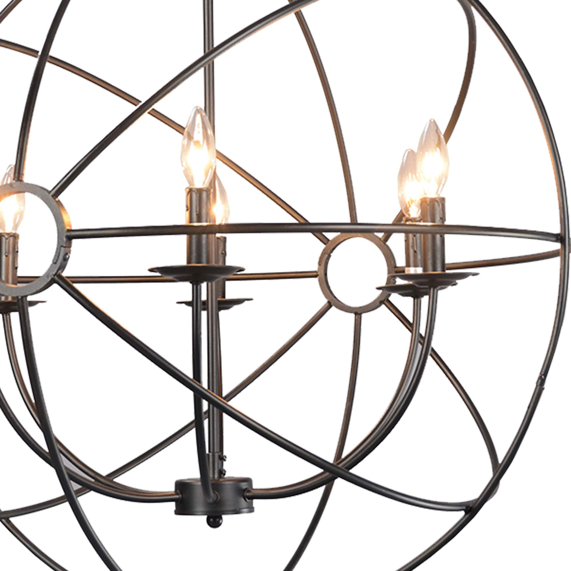Benjara 6 Light Fixture Orb Shape Metal Frame Chandelier, Black