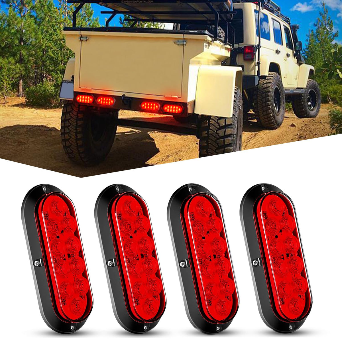 Nilight 6 Inch Oval Red Led Trailer Tail Light 4Pcs 10Leds Waterproof Stop Brake Turn Surface Mount Trailers Lights For Truck Rv