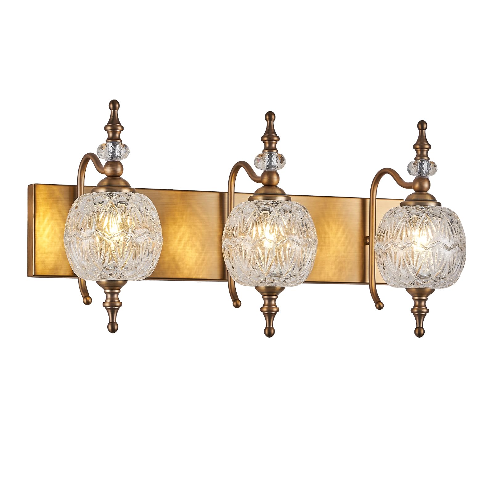 Tlolgt Vintage Bathroom Vanity Light Fixtures, 3 Lights Bathroom Wall Sconce Lighting Matte Brushed Antique Brass Finish With Cr