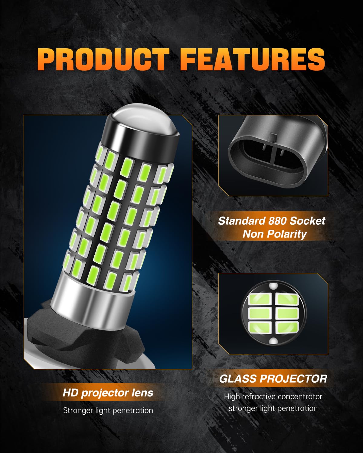 LUYED 880 LED Fog Light Bulb Super Brighter 8000K Ice Blue 1:1 Mini Size 886 890 892 893 Pack of 2