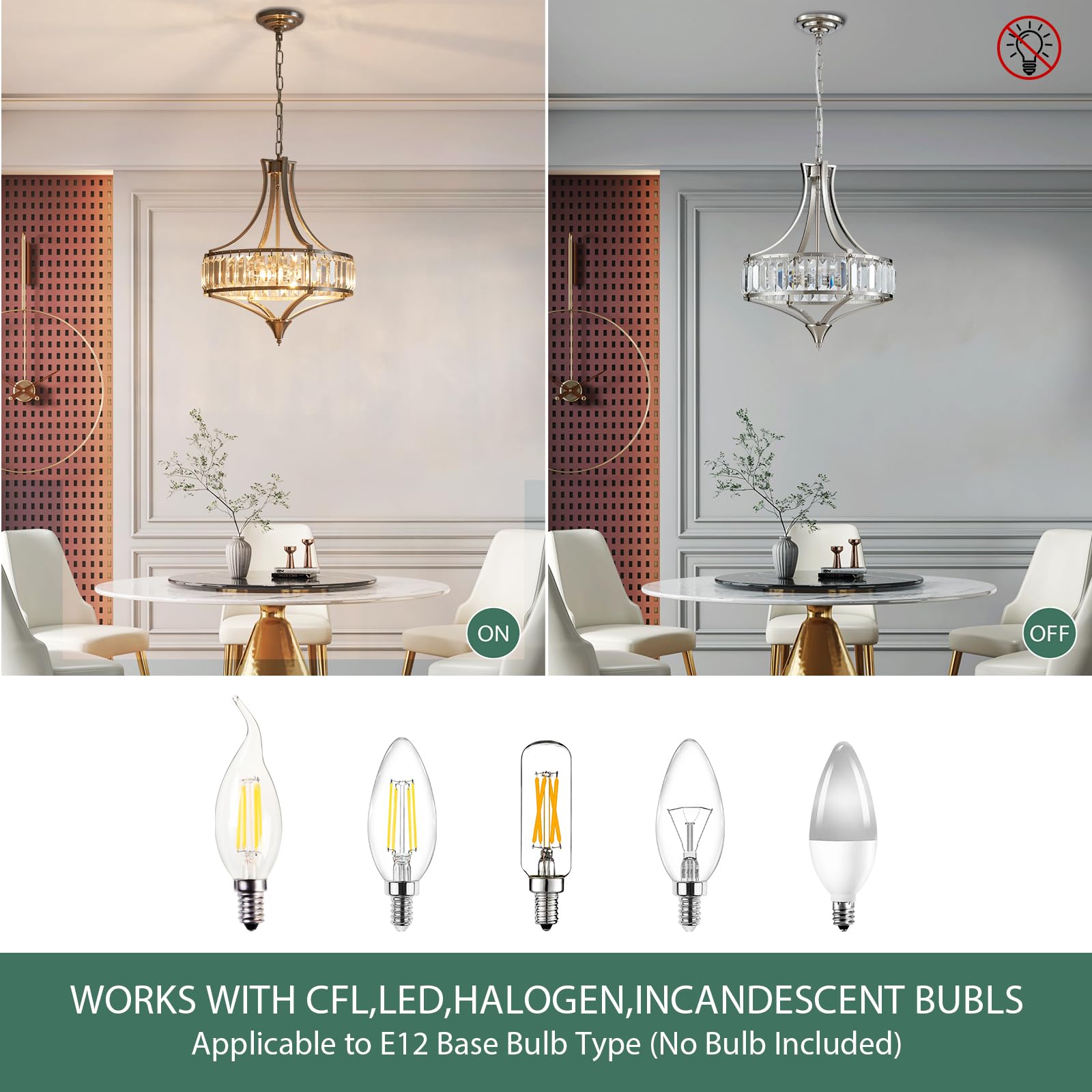 Avzkcy Modern Crystal Chandelier, 15.7" Adjustable Brushed Nickel Pendant Light for Living Room, Kitchen, Dining Room