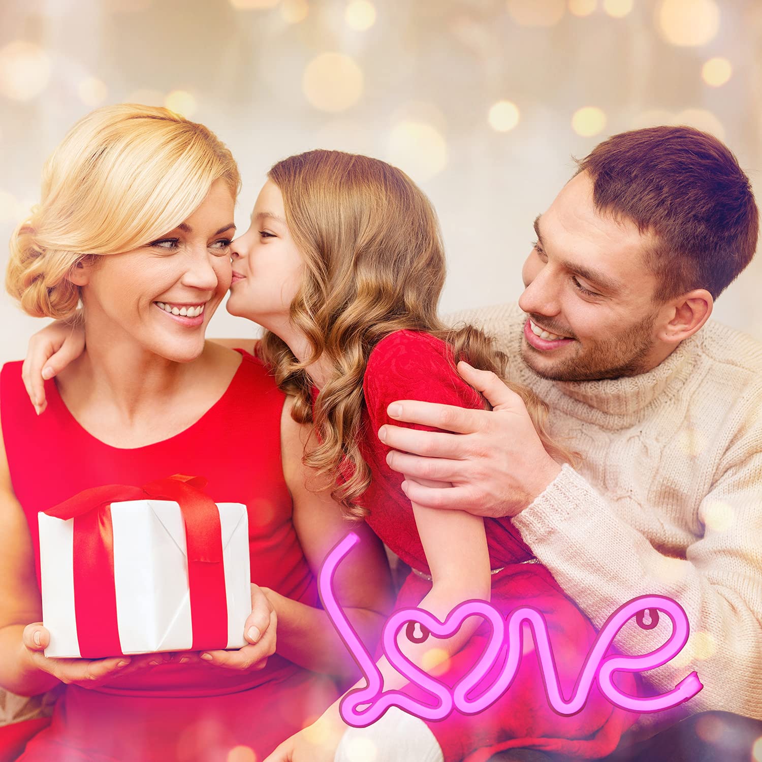 YAOZHOU Neon Sign Heart Love Letter Lights, Pink LED Decor, Battery/USB Operated, Small, Ideal for Home, Kids Room, Party, Wedding