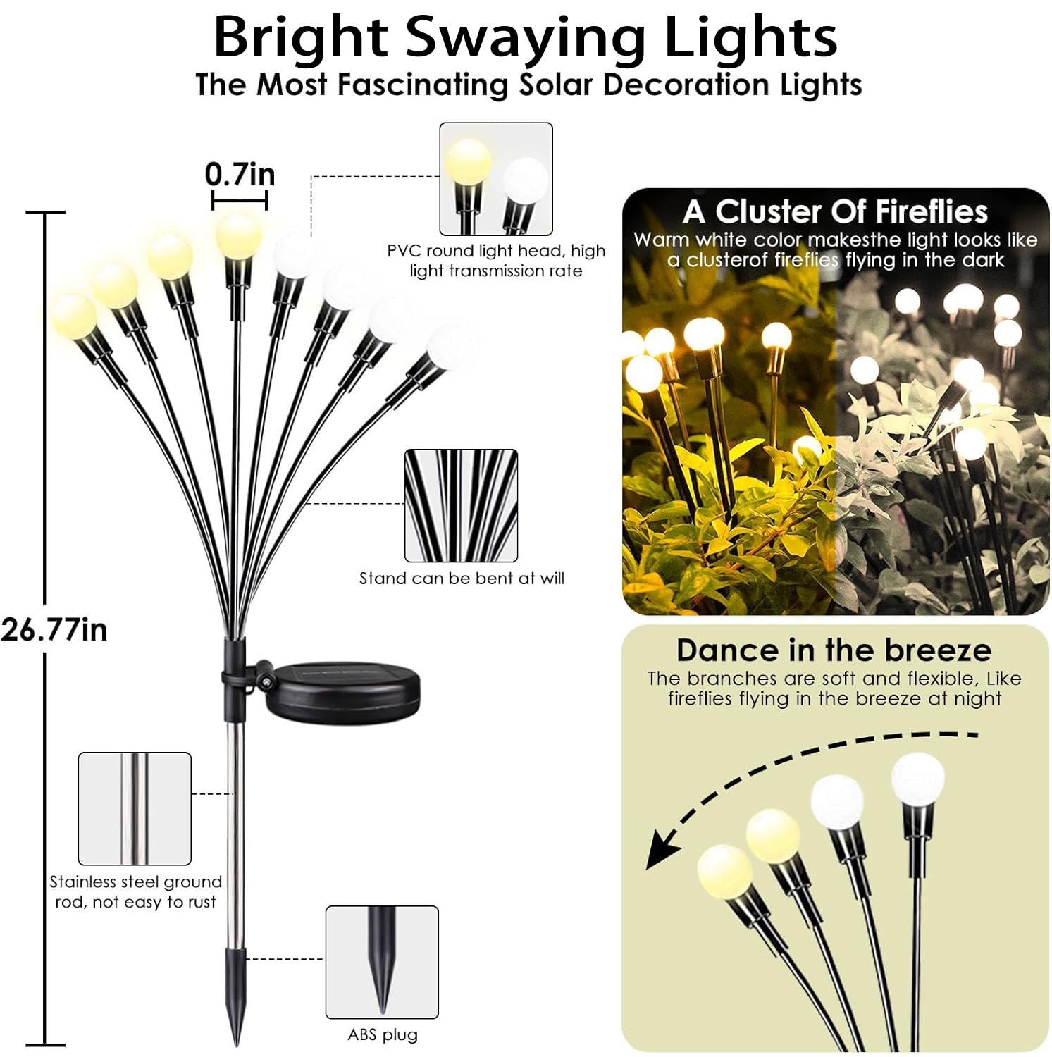 Ozs Warm White ? Cool White Rgb Color Changing 6Pack 48Led Solar Garden Lights - Solar Lights Outdoor, Solar Firefly Lights, Swa