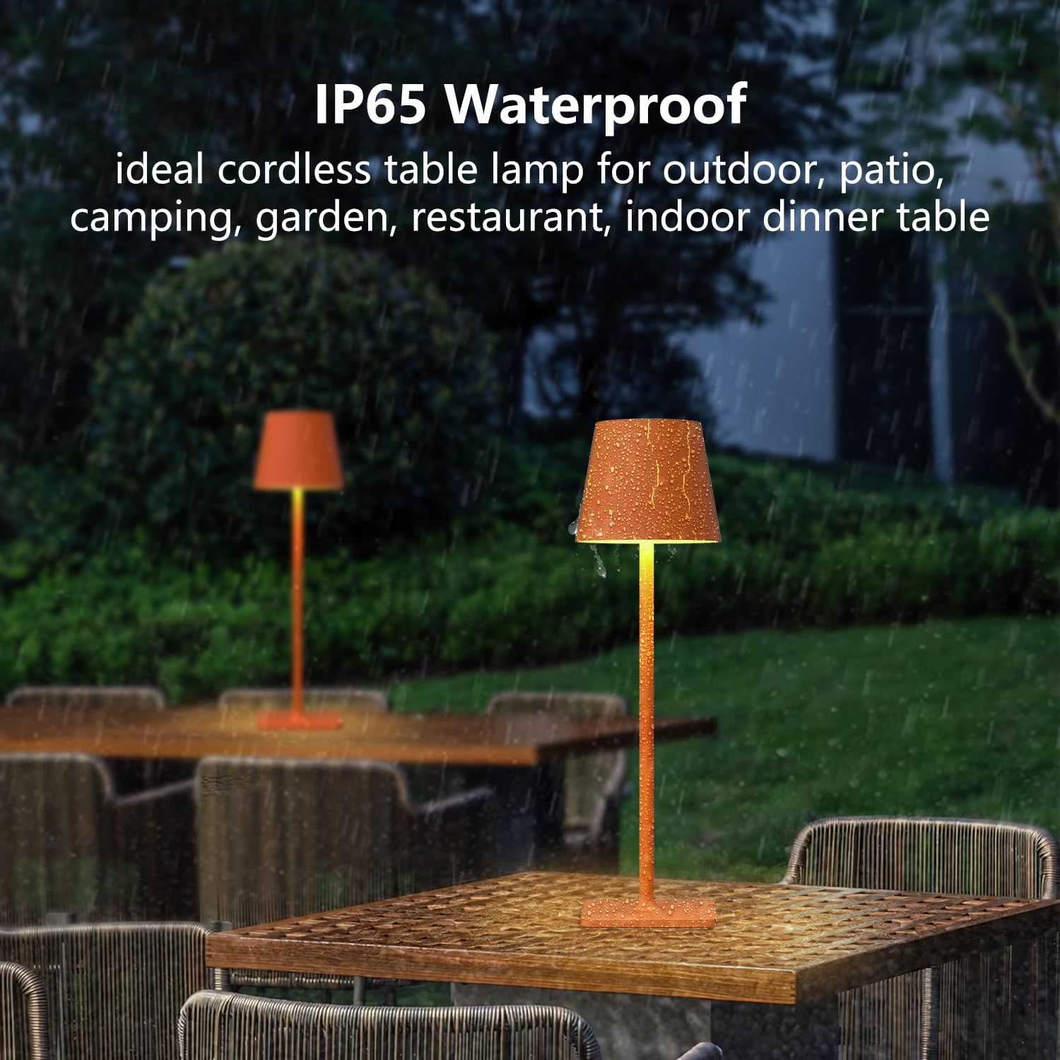 Yogaret Orange Cordless Table Lamp Set of 2 - 3 Way Stepless Dimmable Metal for Dining Bedroom Home Bar