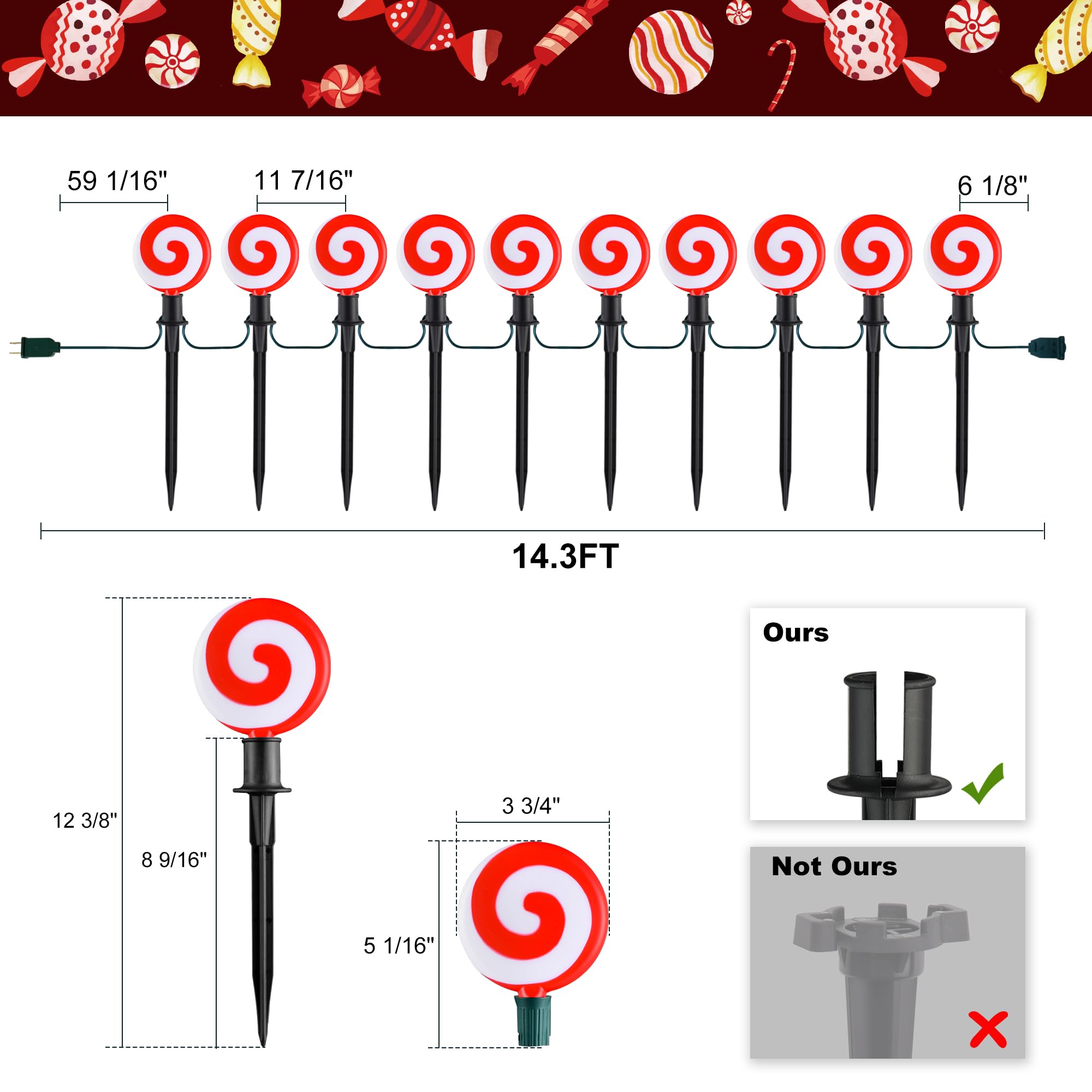 Ultimate Unicorn Christmas Decoration Lollipop Pathway Lights, Pathway Lights Decoration, Red Peppermint Lights Outdoor With Sta