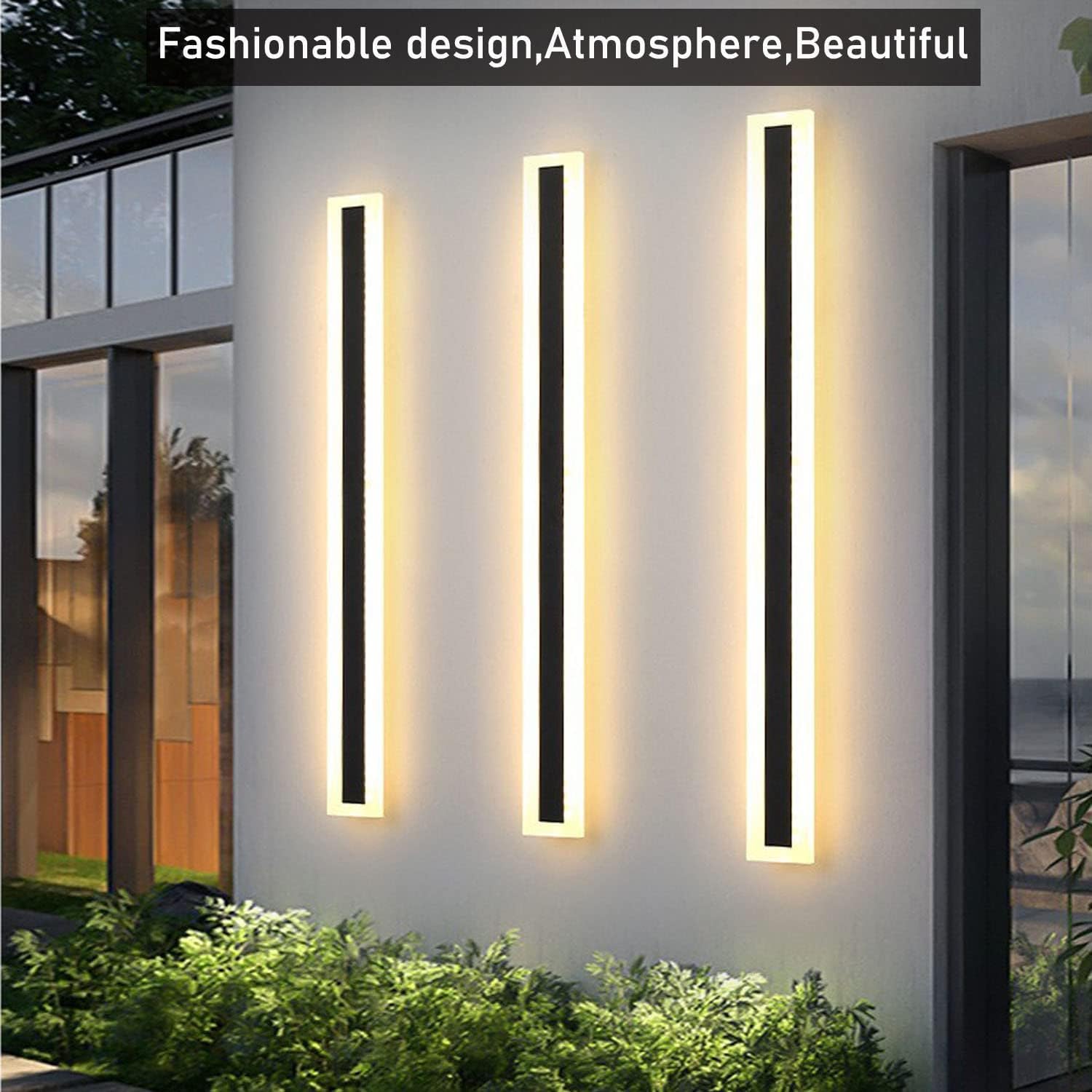 2Pack 71Inch Long Outdoor Modern Led Wall Light,55W Waterproof Ip65 Warm White 110V Led Wall Mount Lighting Fixture Rectangular Black Wall Lights Elegant Frosted White Acrylic Anti Rust