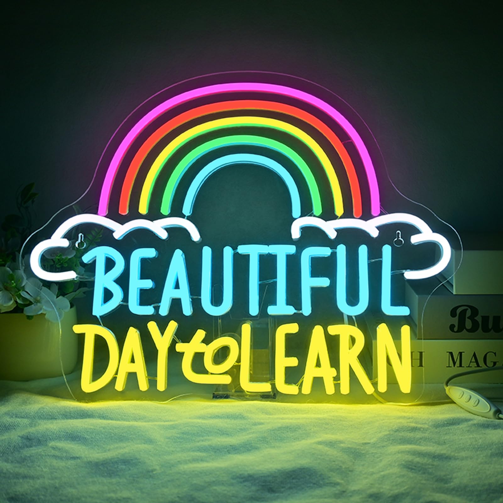 Beautiful Day To Learn Led Neon Sign  16.5X12.6 Usb Powered  Dimmable  5V/2A  For Classroom  Study Cornor Home  Gift  Office  Bedroom  Lifelong Learner