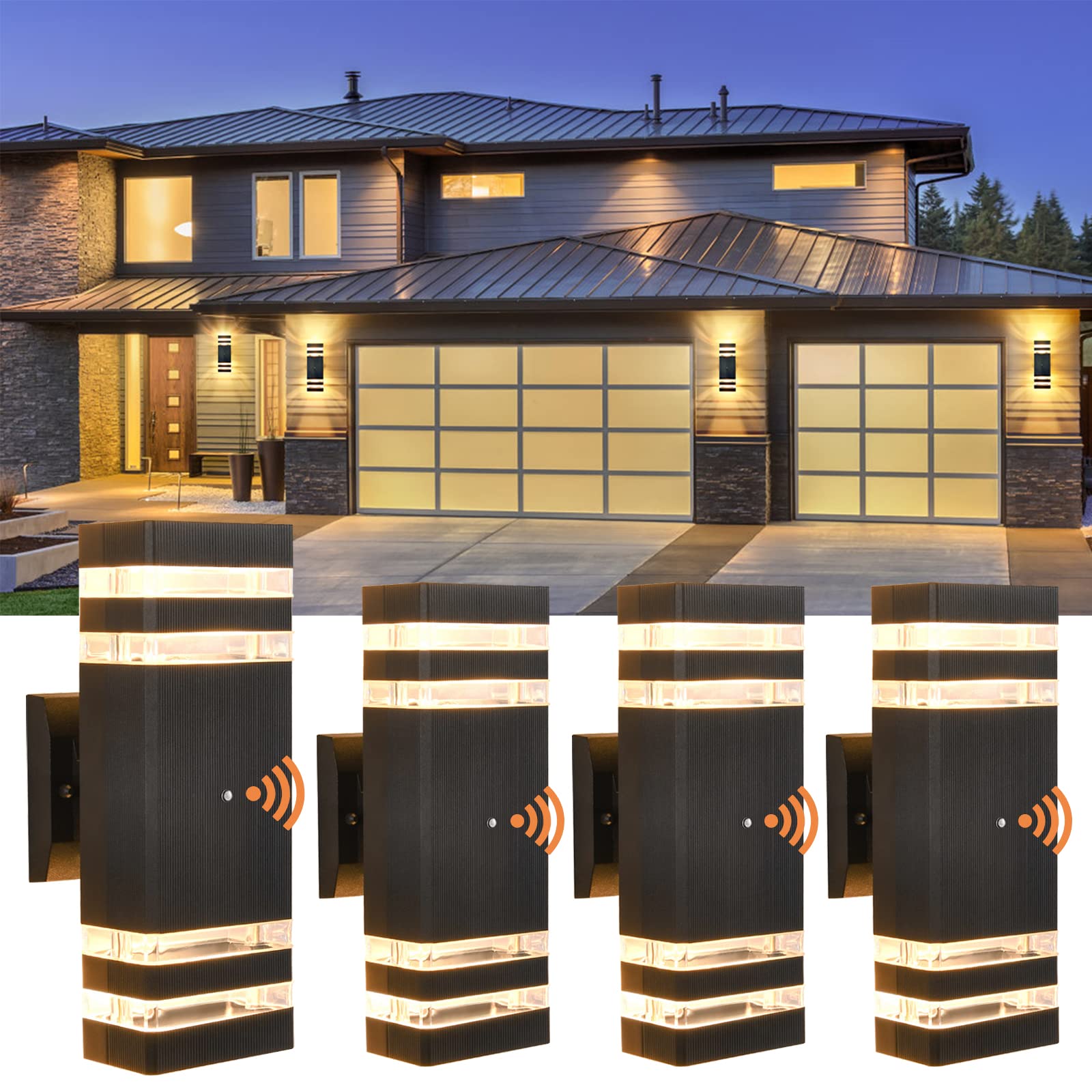 Dariisi Dusk To Dawn Outdoor Wall Lights, 4 Pack Modern Exterior Lighting Fixtures, Up And Down Outdoor Lights For House, Waterproof Aluminum Outdoor Light Fixture For Porch Garage Patio