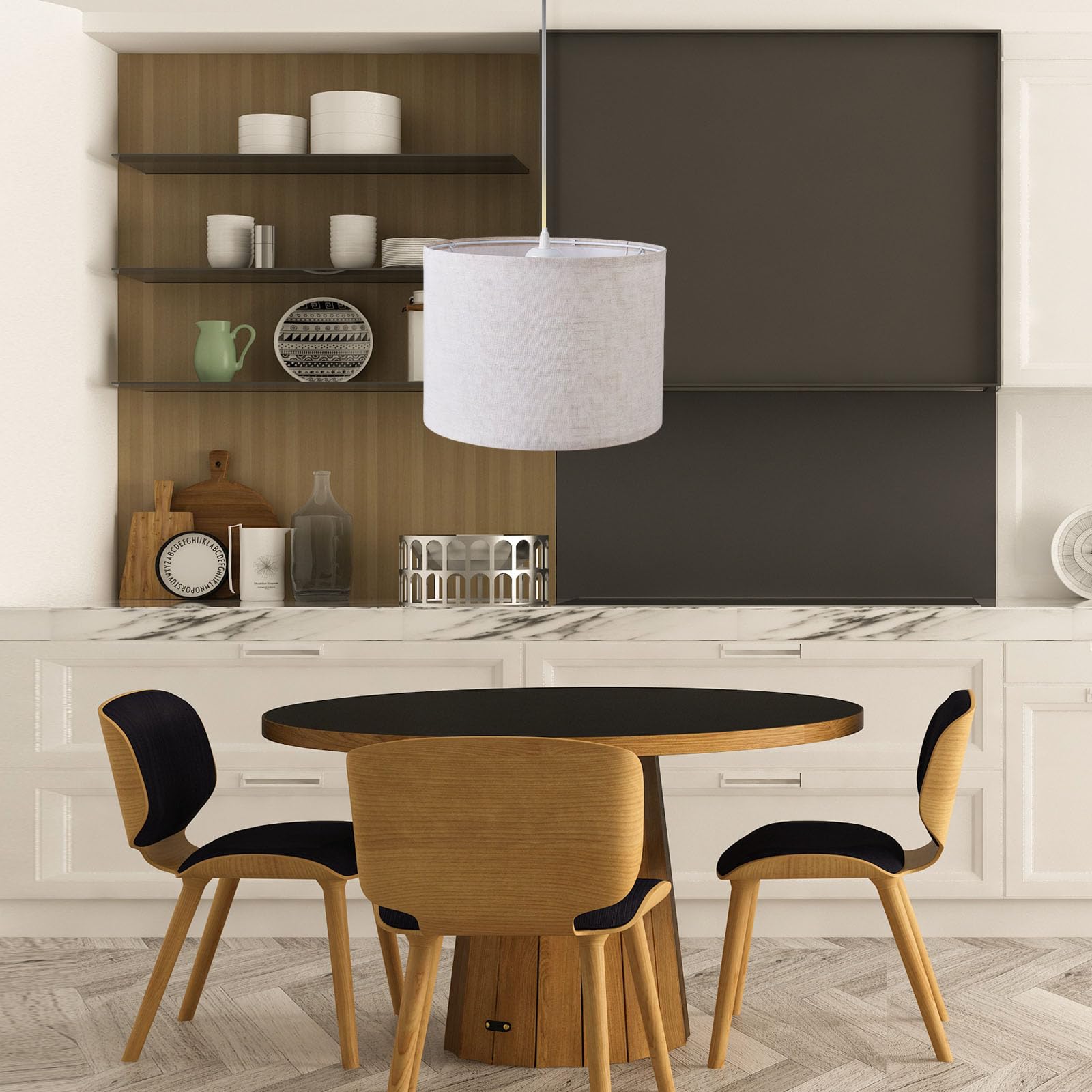 KUAUGST Plug in Pendant Light, 15 FT Cord with On/Off Switch, Beige Linen Fabric Shade, Model Plug in Pendant Light-07