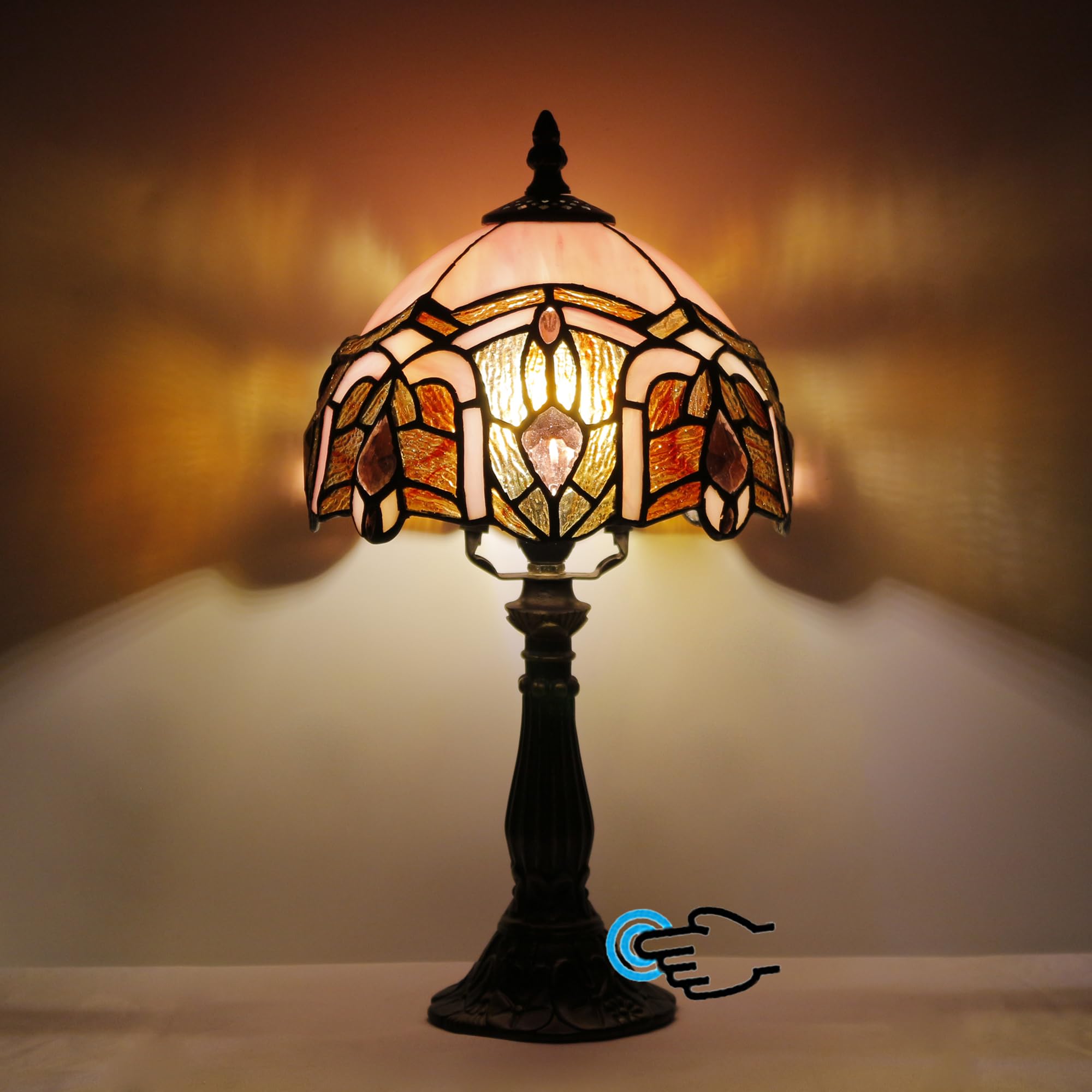L-Juicwe Tiffany Lamp Touch Control Table Lamp Pink Jewelry Stained Glass Desk Lamp 8X8X14.5 Inches Reading Light