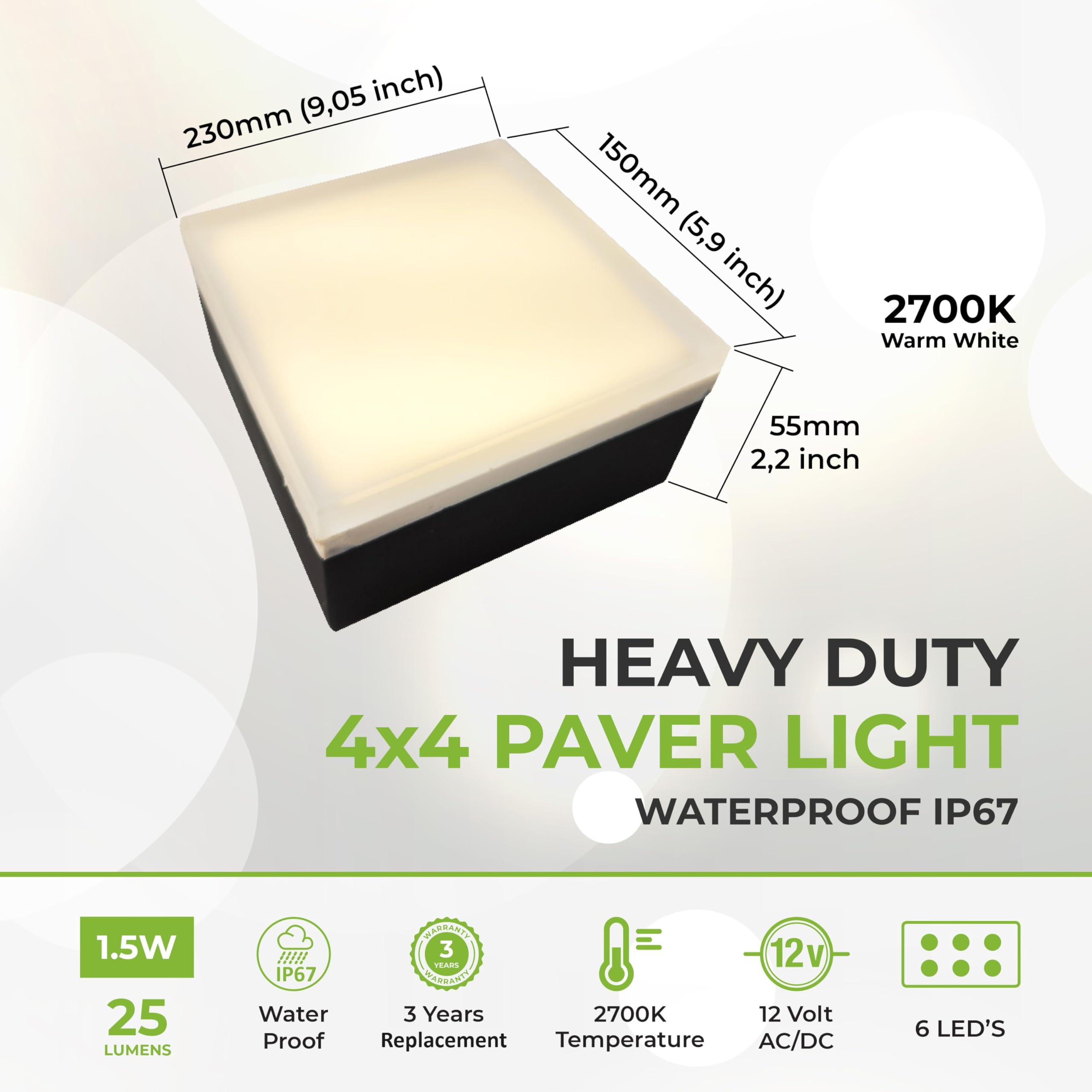 Lumengy Paver Light 4  4 Inch (3.93 X 3.93 Inch), Warm White 2700K Glare-Free Illumination For Driveways, Pathways, Pool Deck &