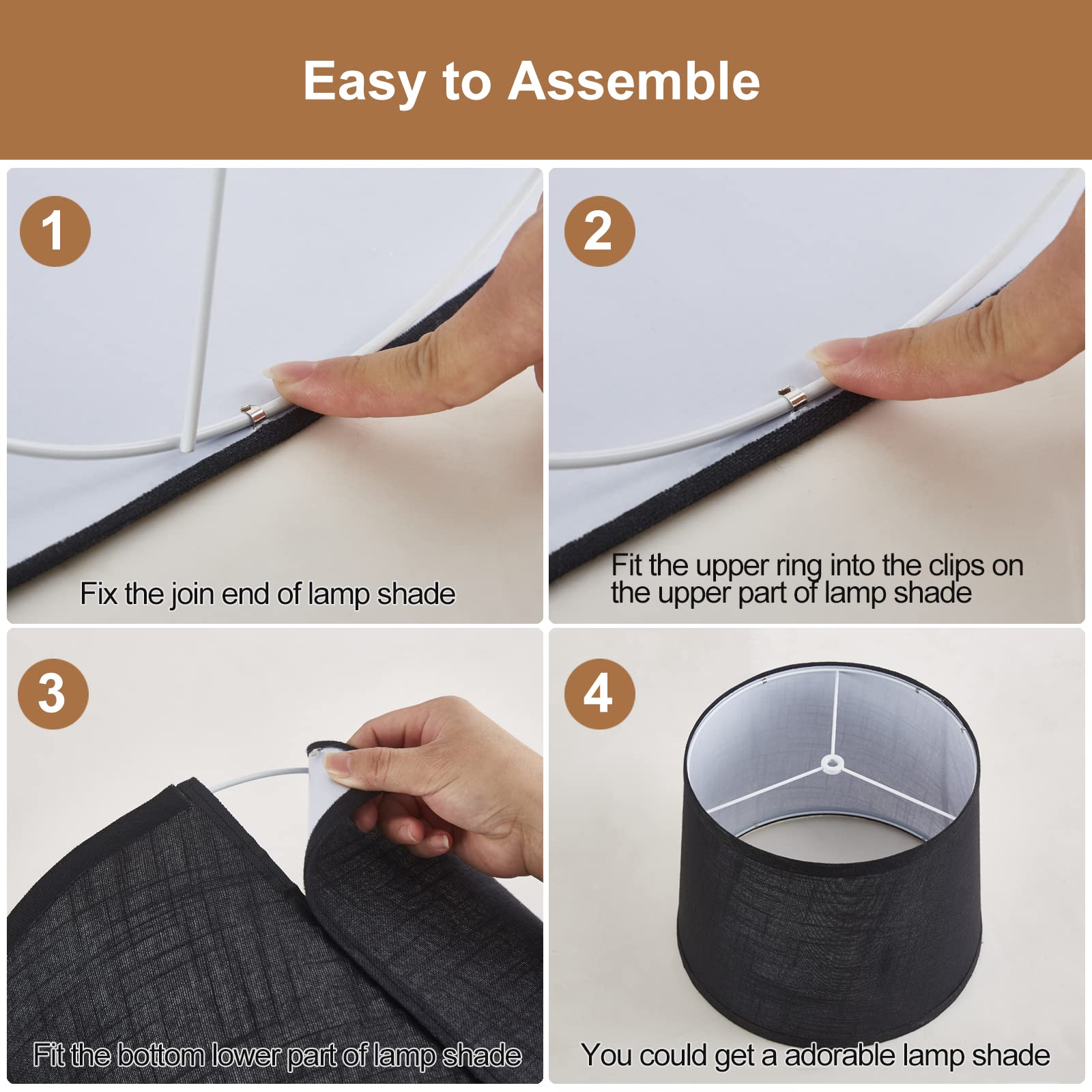 Luvkczc Black Fabric Drum Lampshades Set Of 2, 13 Top X 11 Bottom X 10 High, Includes Harp Holder, Model L-31005