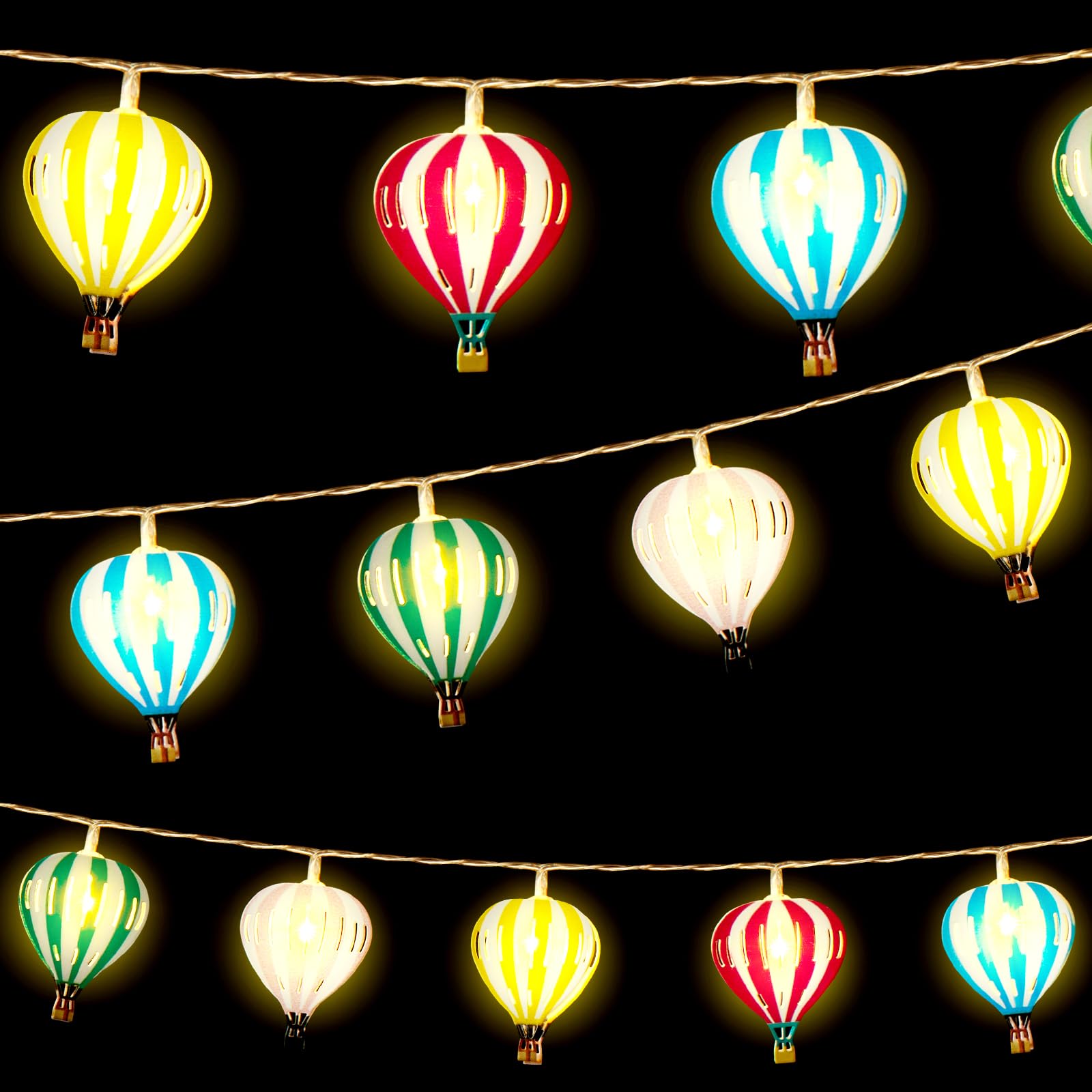 VIHOSE Multicolor Hot Air Balloon String Lights 20 LED 10 Ft Balloon Hanging Garland Hot Air Balloon Decorations String Banners Battery Operated for Wedding Birthday Room Wall Party Hanging Decor