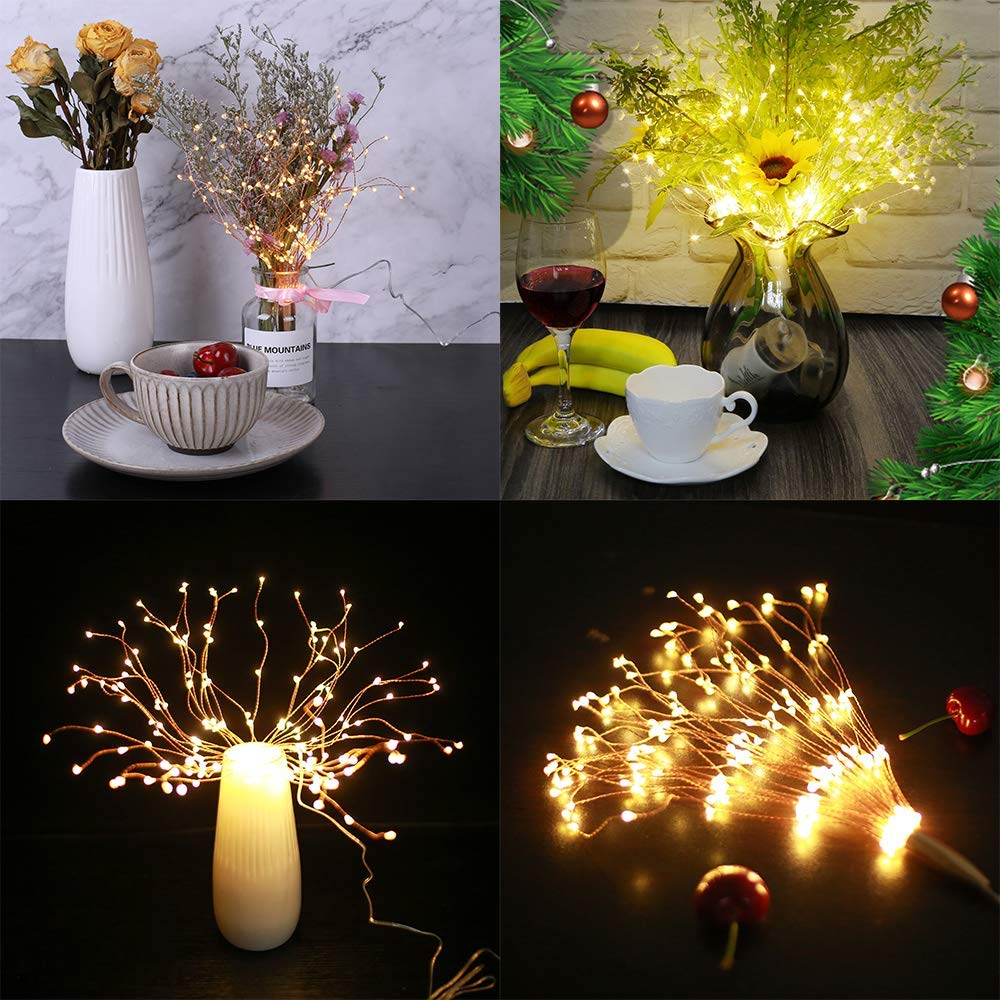 Pxbniuya 2 Pack Starburst Sphere Lights,200 Lled Firework Lights, 8 Modes Dimmable Remote Control Waterproof Hanging Fairy Light, Copper Wire Lights For Patio Parties Christmas (Battery Operated)