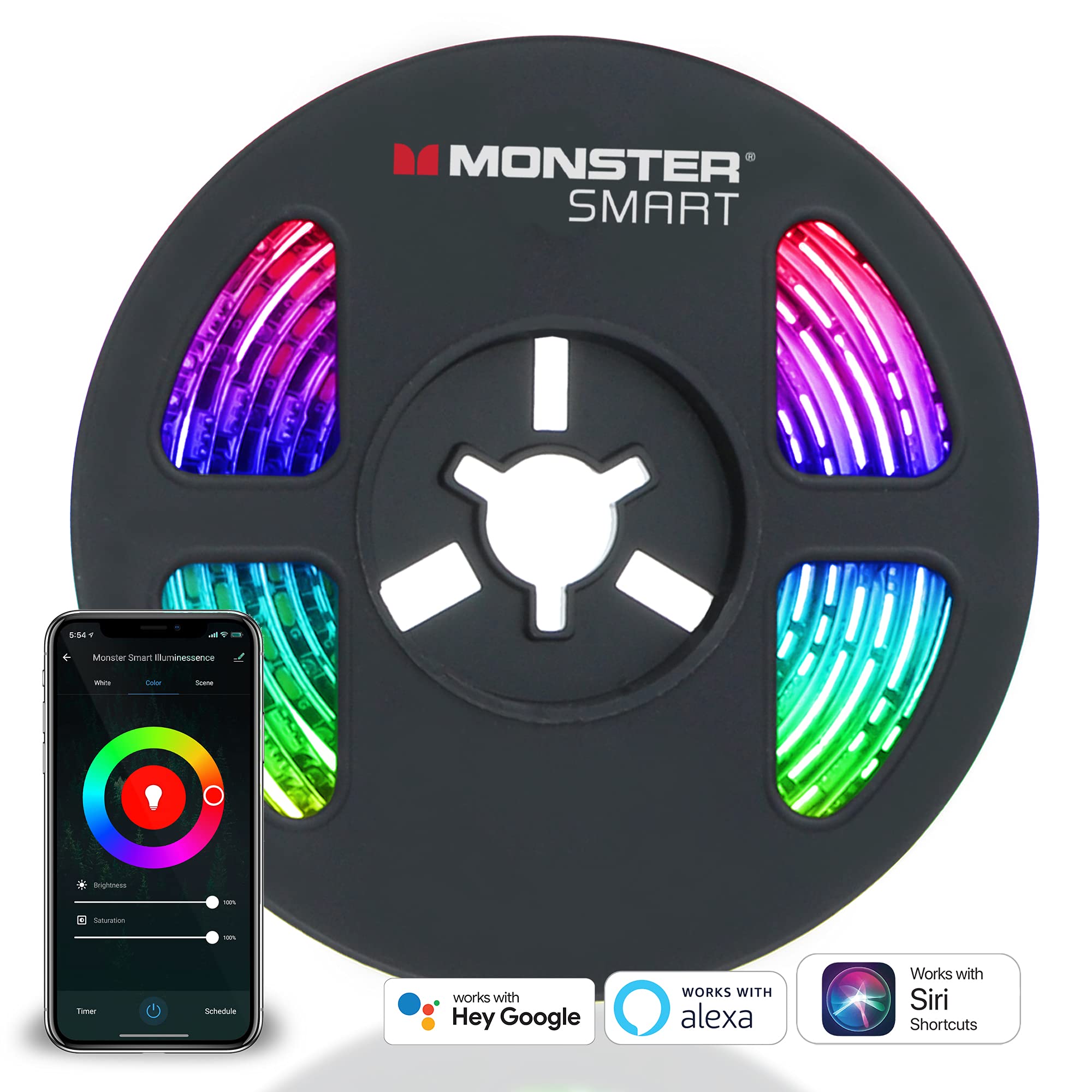 Led Strip Short Wi-Fi Multi-Color Led Light Strip Monster 6.5Ft, Smart App, Customizable Settings, Any Space, Voice-Control, Ale