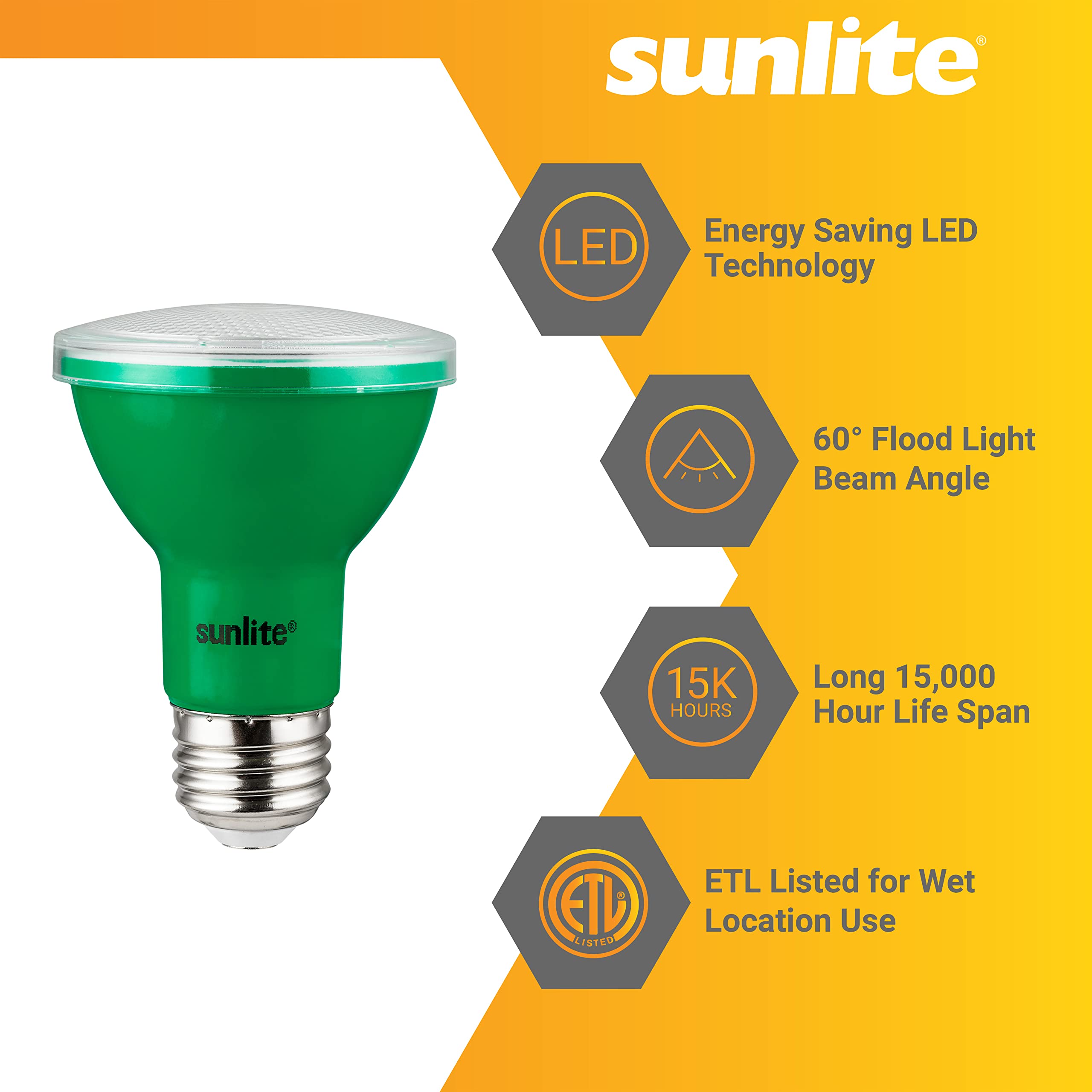 Sunlite LED PAR20 Colored Recessed Light Bulb, 3W (50W Equivalent), Medium E26 Base, Green, 3 Count