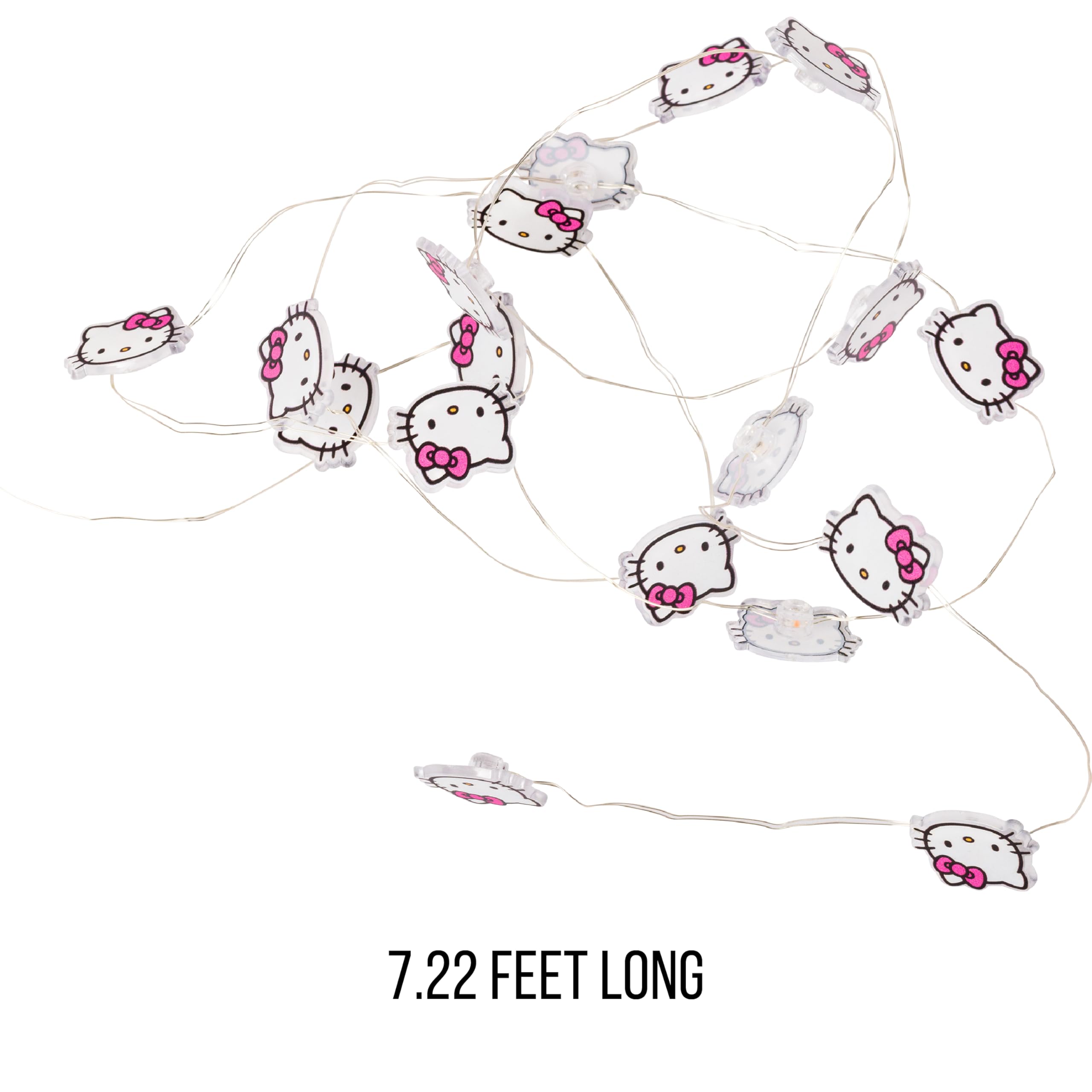 Silver Buffalo Hello Kitty Face With Pink Bow 20Ct Decorative String Lights, 7 Feet Long, Battery Powered (Batteries Not Included), Pink Led, Indoor Use Only