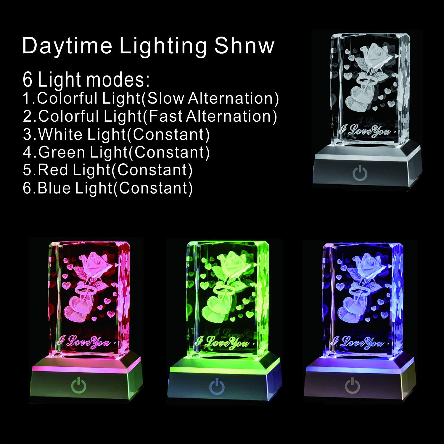 Bahujida I Love You 3D Ring Rose Crystal With Led Color Night Light, Valentine'S Day Mothers Daygifts For Wife Mom Women Her,Uni