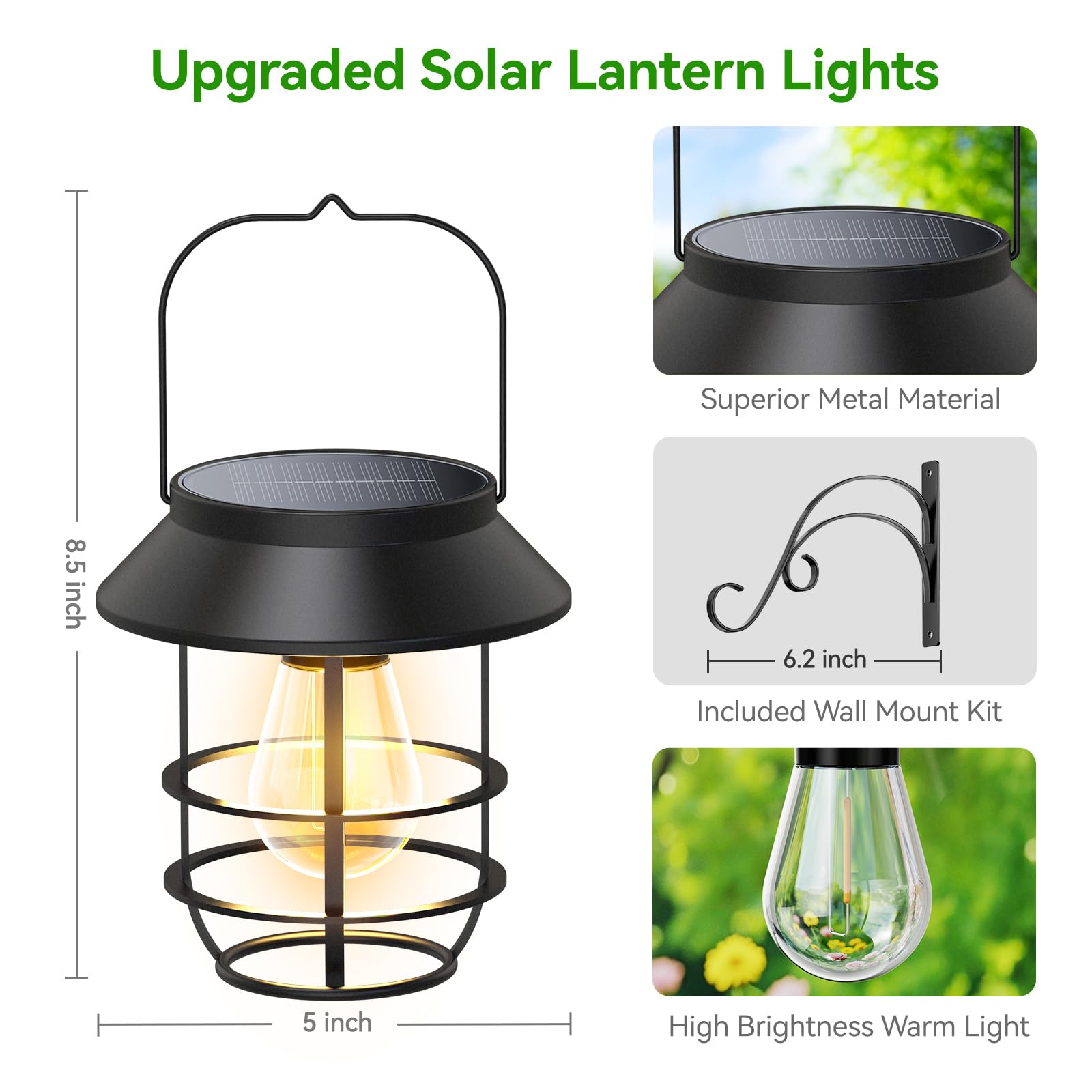 Ahaorigin Solar Lanterns Outdoor Waterproof Metal, High Brightness, 2 Pack, Black, Model TLL063