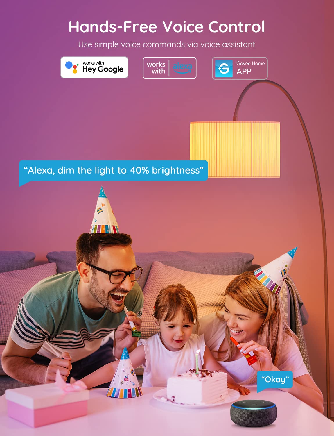 Govee Smart Light Bulbs, 800 Lumen Color Changing RGB, Music Sync, 8 Pack, Multi-colored, Model H6008