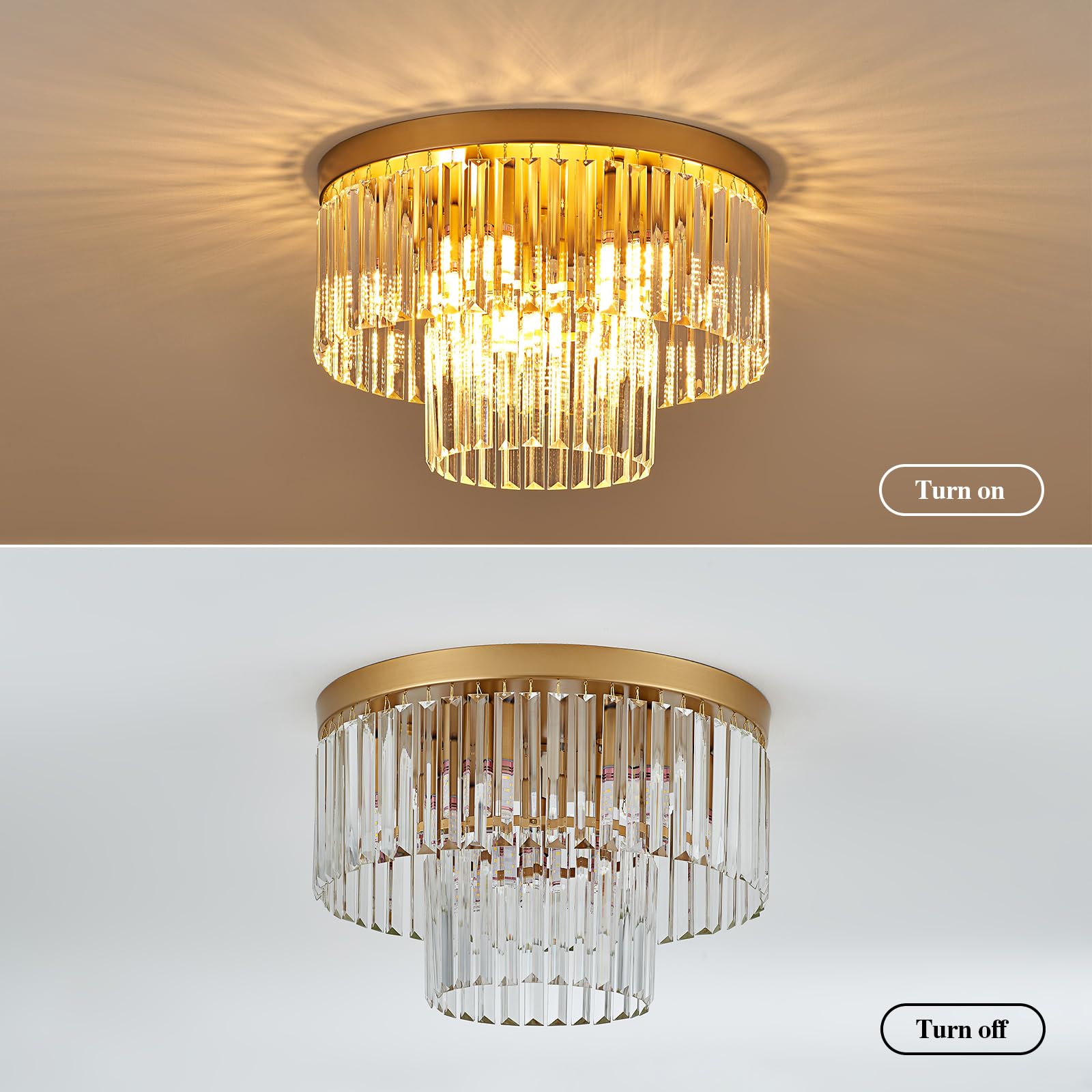 Faibra 17" Gold Crystal Ceiling Light - Modern 9-Light K9 Fixture for Dining Room, Kitchen, Living Room, Bedroom