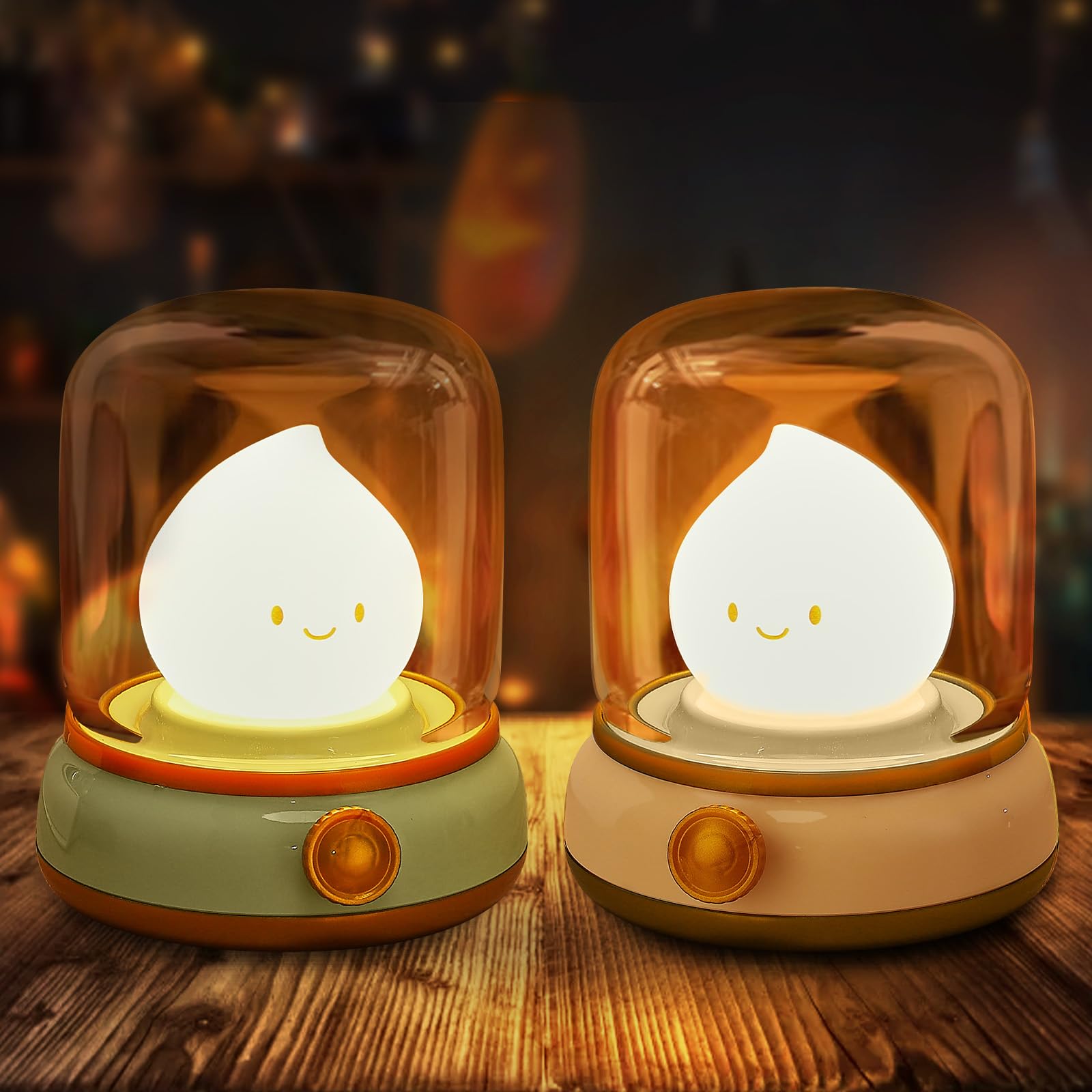 2Pack Ghost Campfire Night Light, Small Cute Desk Lamp, Dimmable Cordless Bedside Table Lamp, Rechargebale Battery Oprated Warm