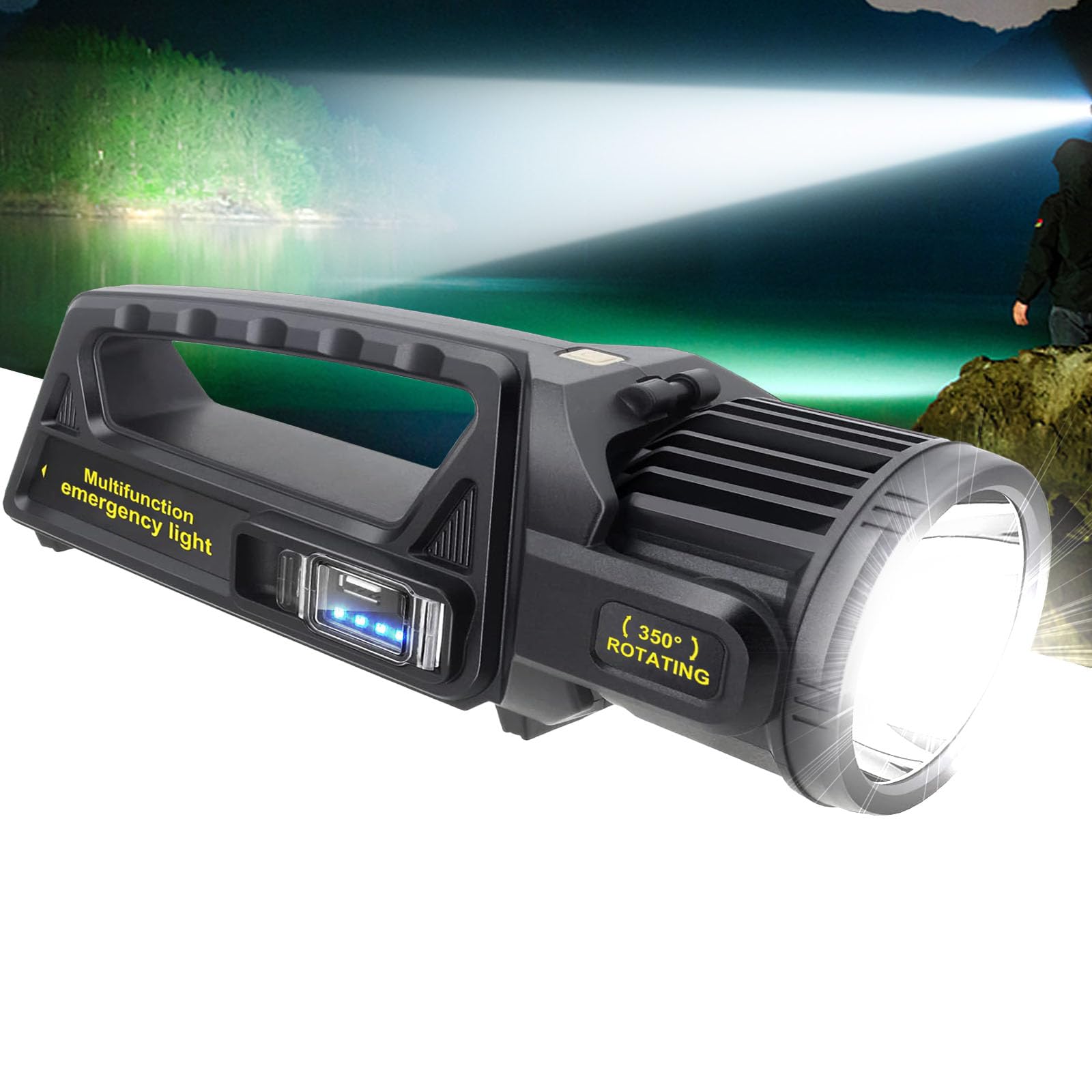 LETOUR Rechargeable LED Spotlight Flashlight, 9 Modes, IPX6 Waterproof, 350? Rotate Head, XX-Large, Model LT-CL012B