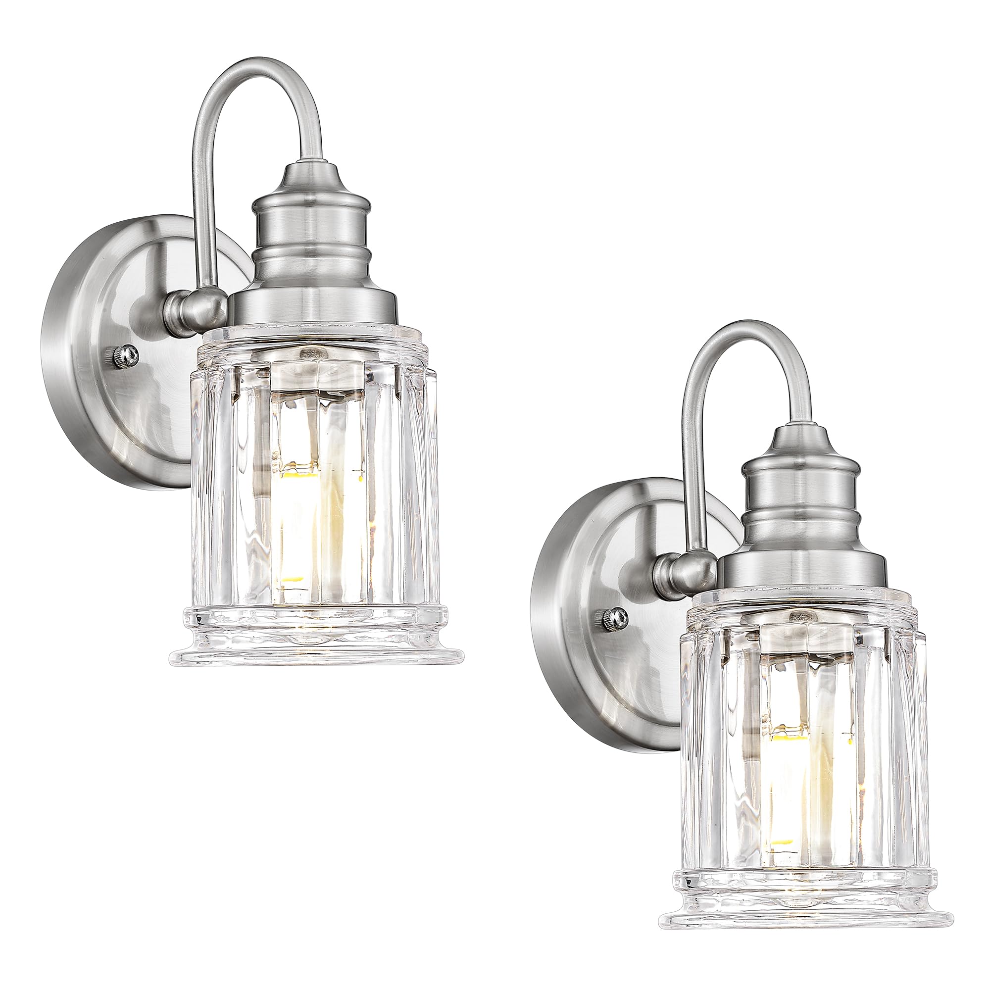 Bathroom Wall Sconces Brushed Nickel  HWH Modern Bathroom Vanity Wall Light Sconce Wall Lighting Set of 2  1-Light Wall Sconce Bell-Shaped Fluted Glass  5HZG106B-2 BN