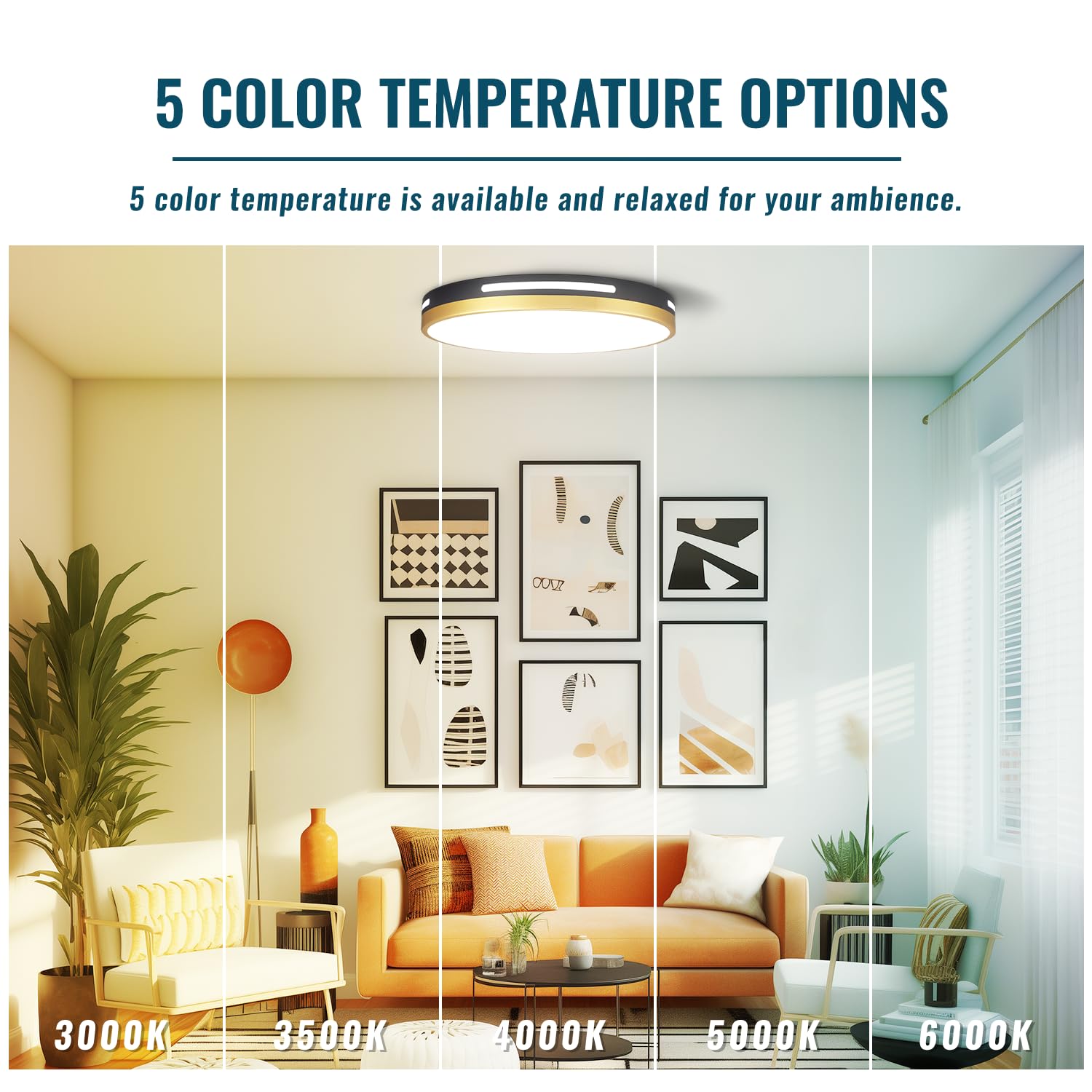 Wheatronic 15 Inch Led Flush Mount Ceiling Light Fixture Black And Gold, 36W Dimmable Kitchen Lighting Fixtures Ceiling Led, Modern Light Fixtures Ceiling Mount For Bedroom, Bathroom, Living Room