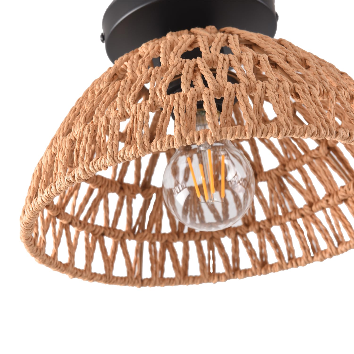 Ihengyanlt 2 Pack 10.2'' H Farmhouse Fixtures Ceiling Mount, Brown Rattan Boho Semi Flush Mount Ceiling Light,Hand Woven Hallway