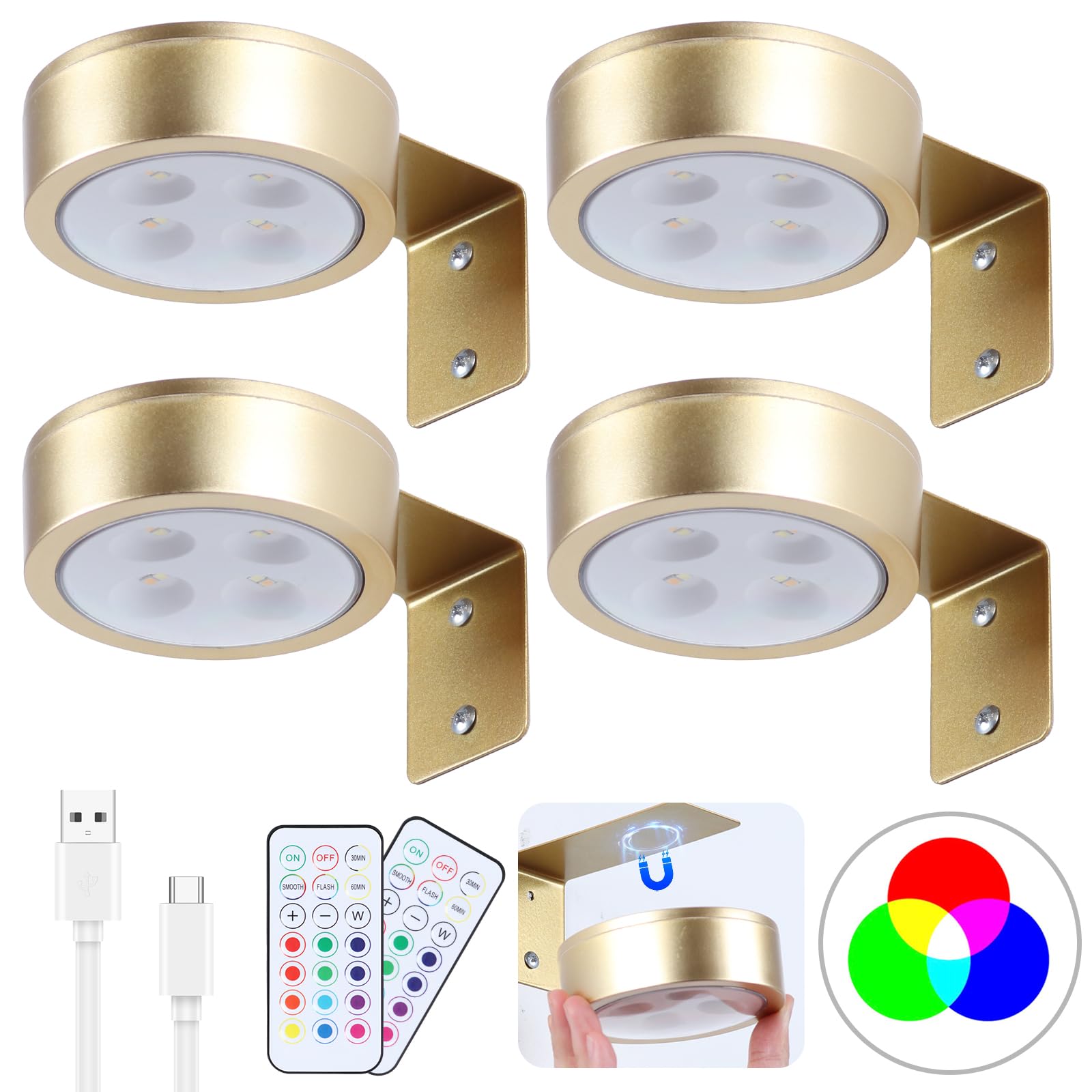 4 Pack Wireless Picture Lights for Wall,Rechargeable Picture Light Battery Operated with Remote,Dimmable Painting Light for Art 