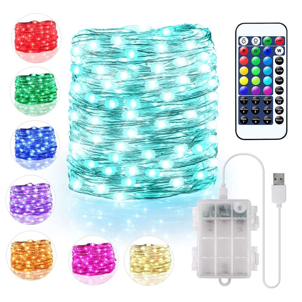 OMIKA 50ft Fairy Lights, 150LED Dimmable RGB+Warm White, 14 Modes, Plug-in, Model DY-OA08-1, Outdoor String Lights for Décor