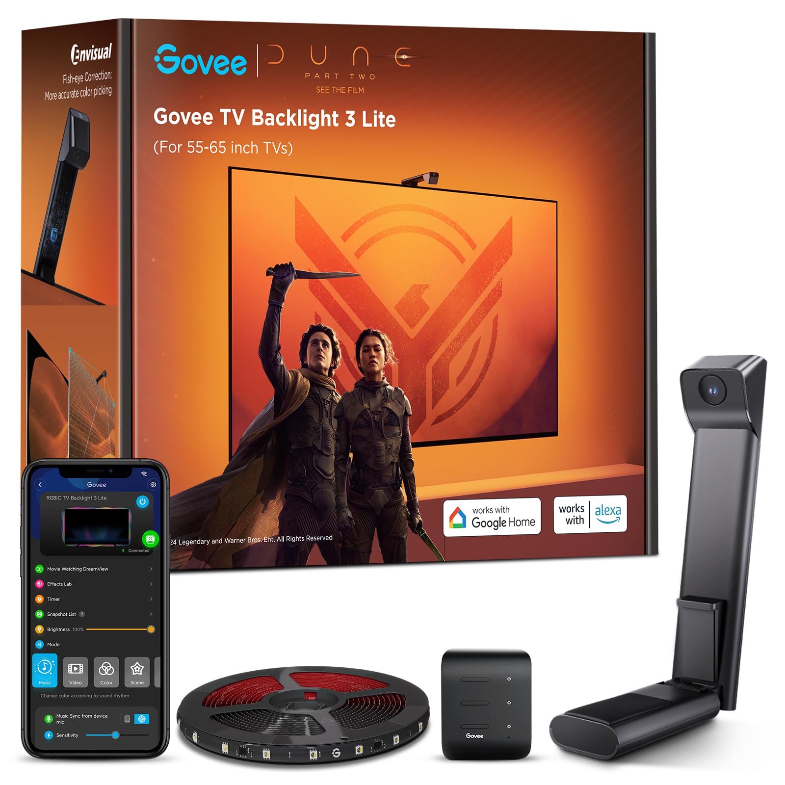 Govee TV Backlight 11.8FT RGBICW LED Strip Lights for 55-65 Inch TVs, Voice & APP Control, Multicolor, Model H6099