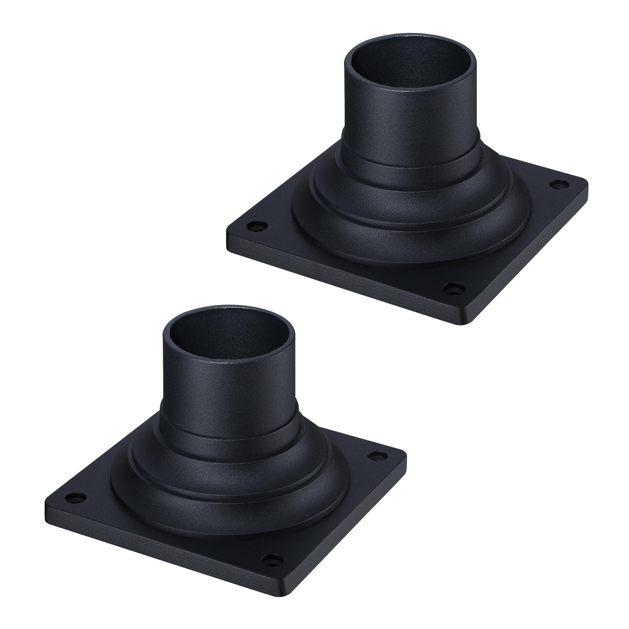 LIT-PaTH Pier Mount Base, Outdoor Post Light Mounting Base Adapter, Cast Aluminum, 2-Pack, Black