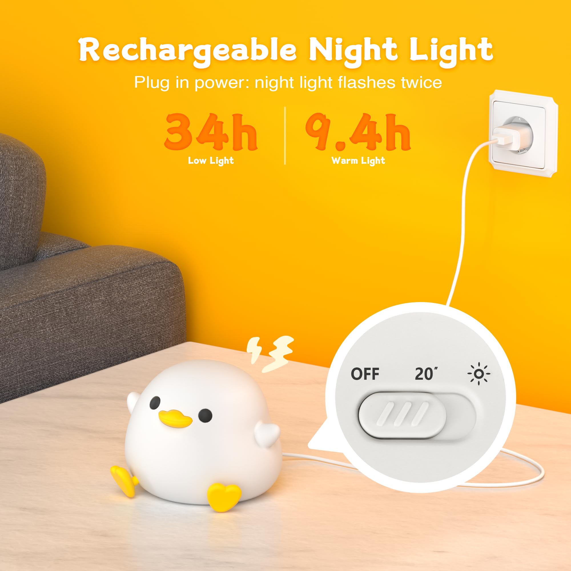 Mumuq Duck Night Light, Led Cute Silicone Nursery Nightlight For Kids, Dodo Duck Lamp Rechargeable Touch Lamp Bedside Lamp With