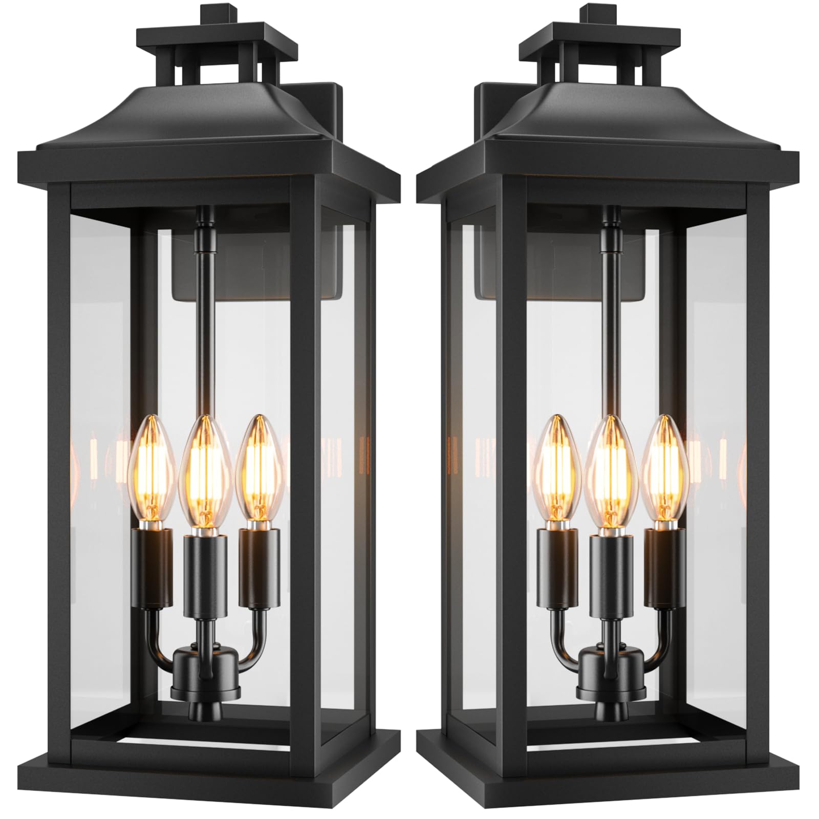 VenzBlomia 20 Large Outdoor Light Fixtures 3-Light 2 Pack  Black Outside Modern Porch Lights for House  Exterior Wall Sconce Lanterns Wall Mounted Waterproof Outdoor Coach Lamps for Garage E12