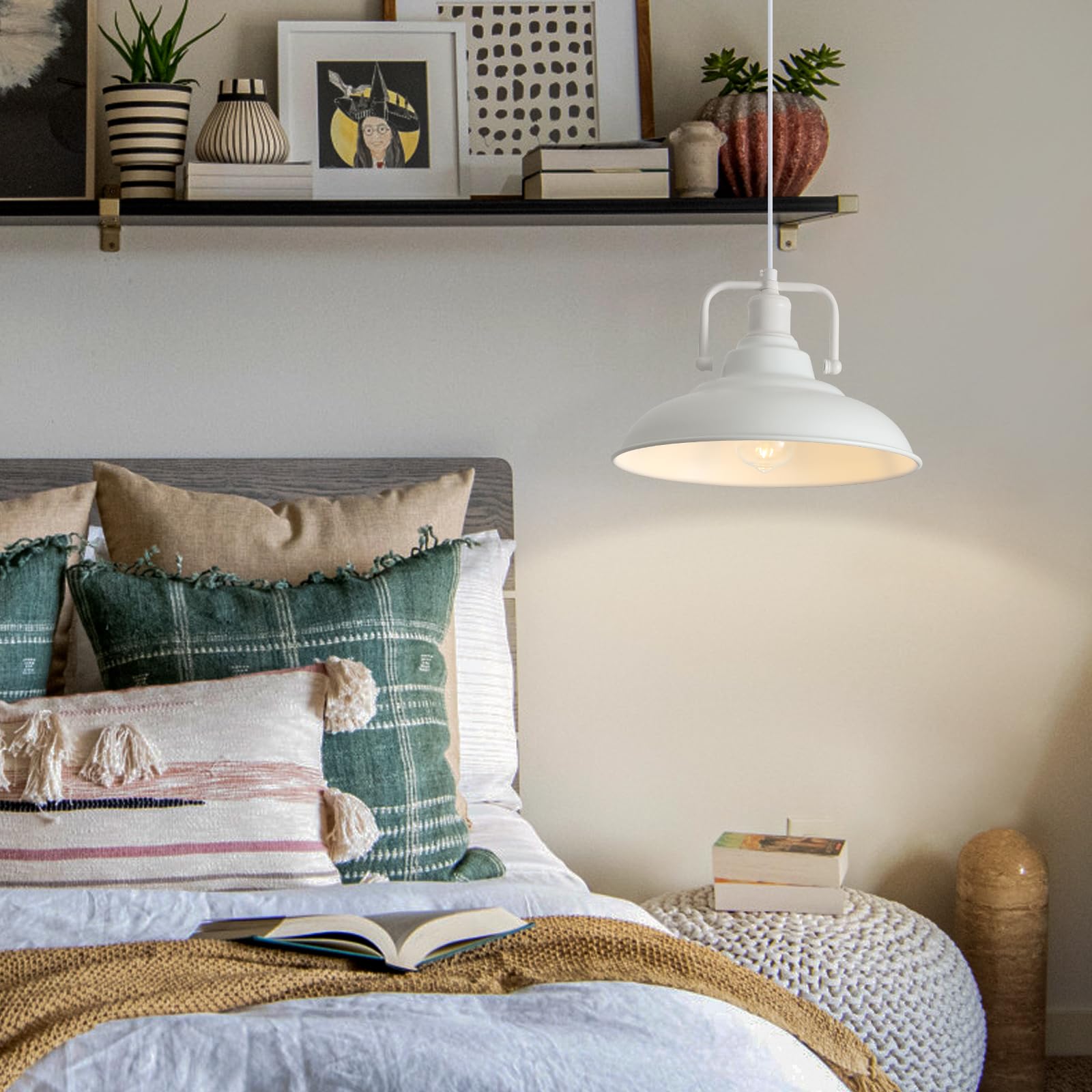 Sesiment Farmhouse Pendant Light 12.5 Inches, 3 Packs - White Industrial Kitchen Pendant Light, Home Office, Bedroom, Living Roo